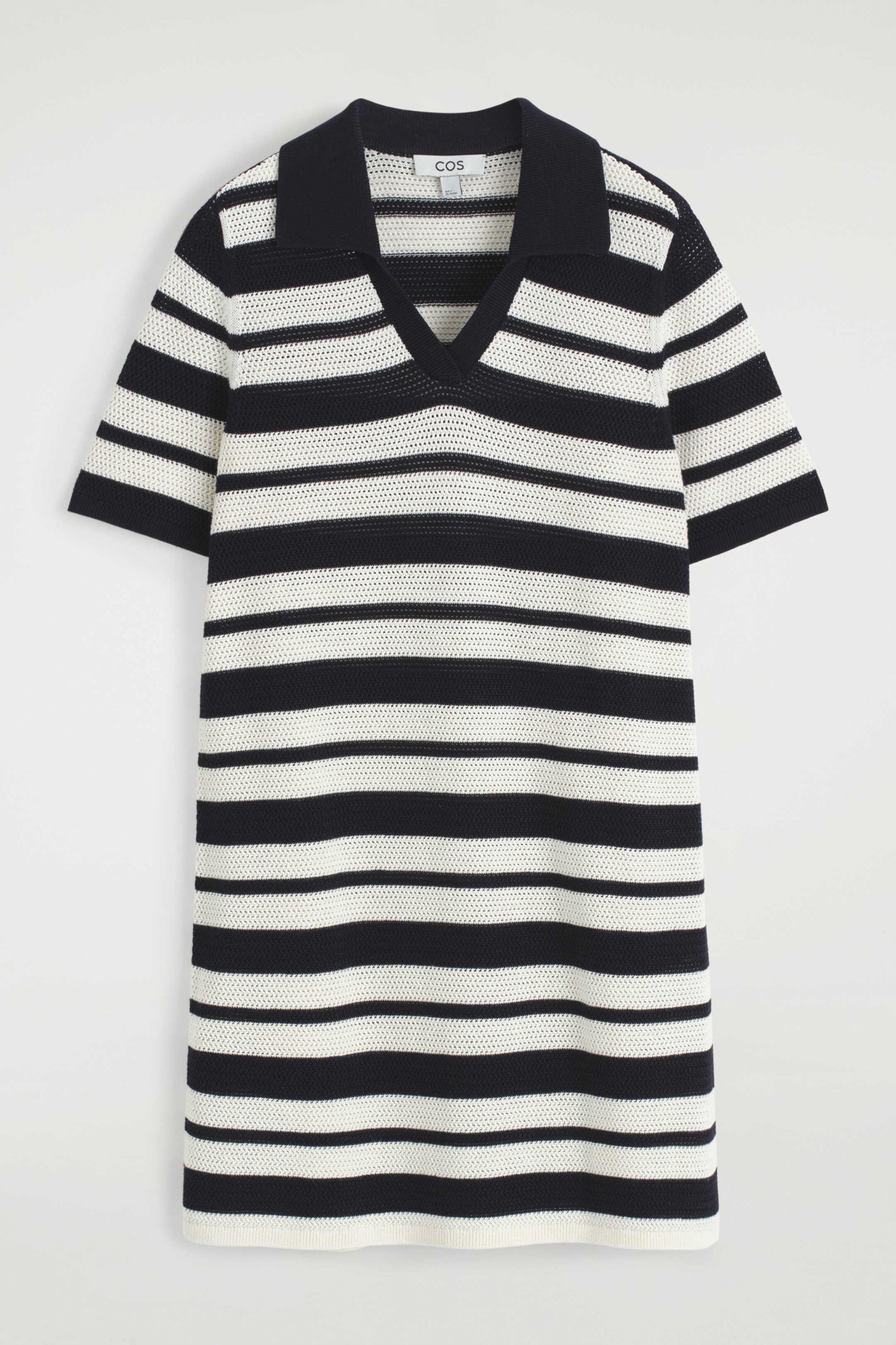 Agrandir l'image: ROBE COURTE FAÇON POLO EN MAILLE AJOURÉE - BLANC / RAYURES - FEMME | H&M FR 5