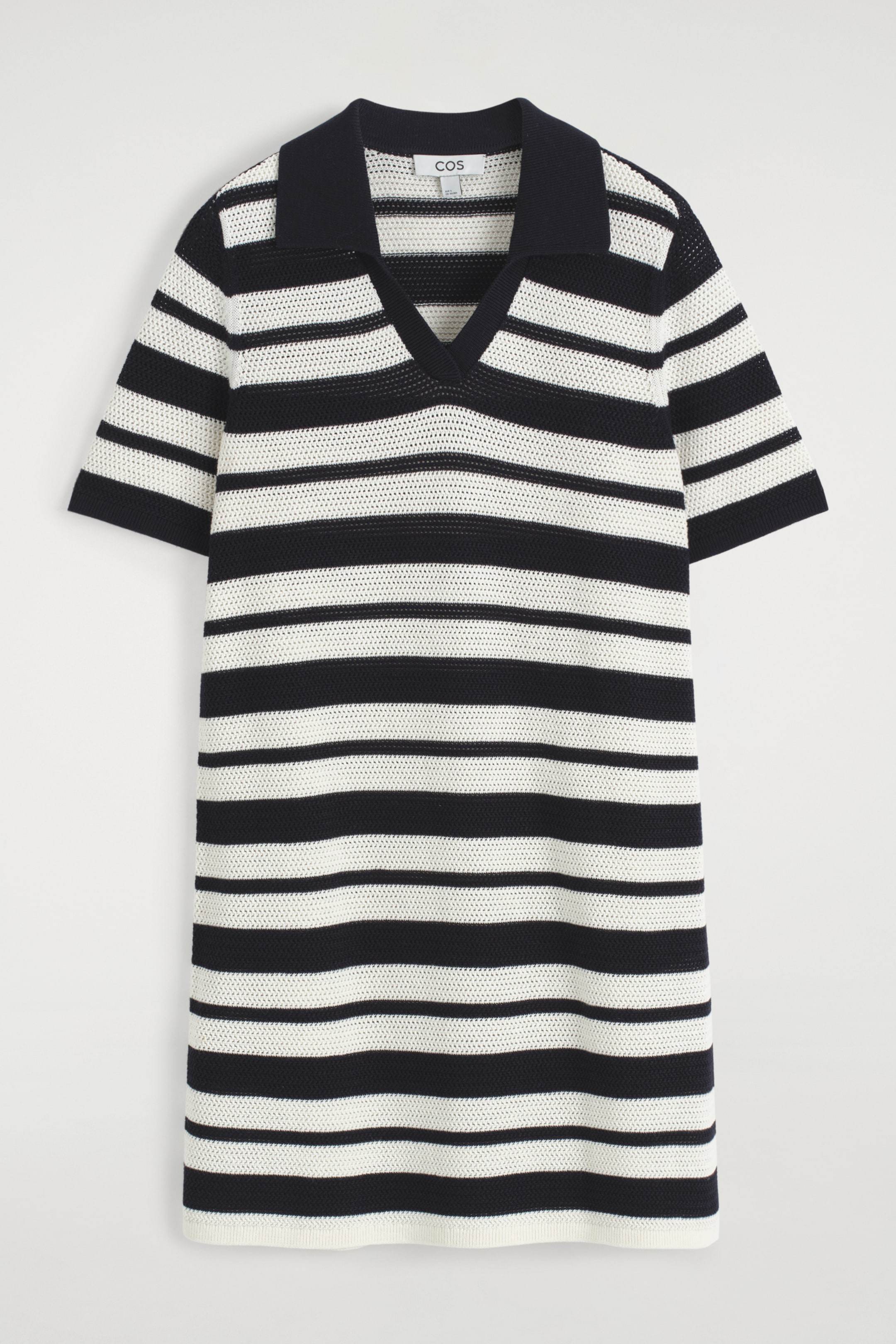 Agrandir l'image: ROBE COURTE FAÇON POLO EN MAILLE AJOURÉE - BLANC / RAYURES - FEMME | H&M FR 5