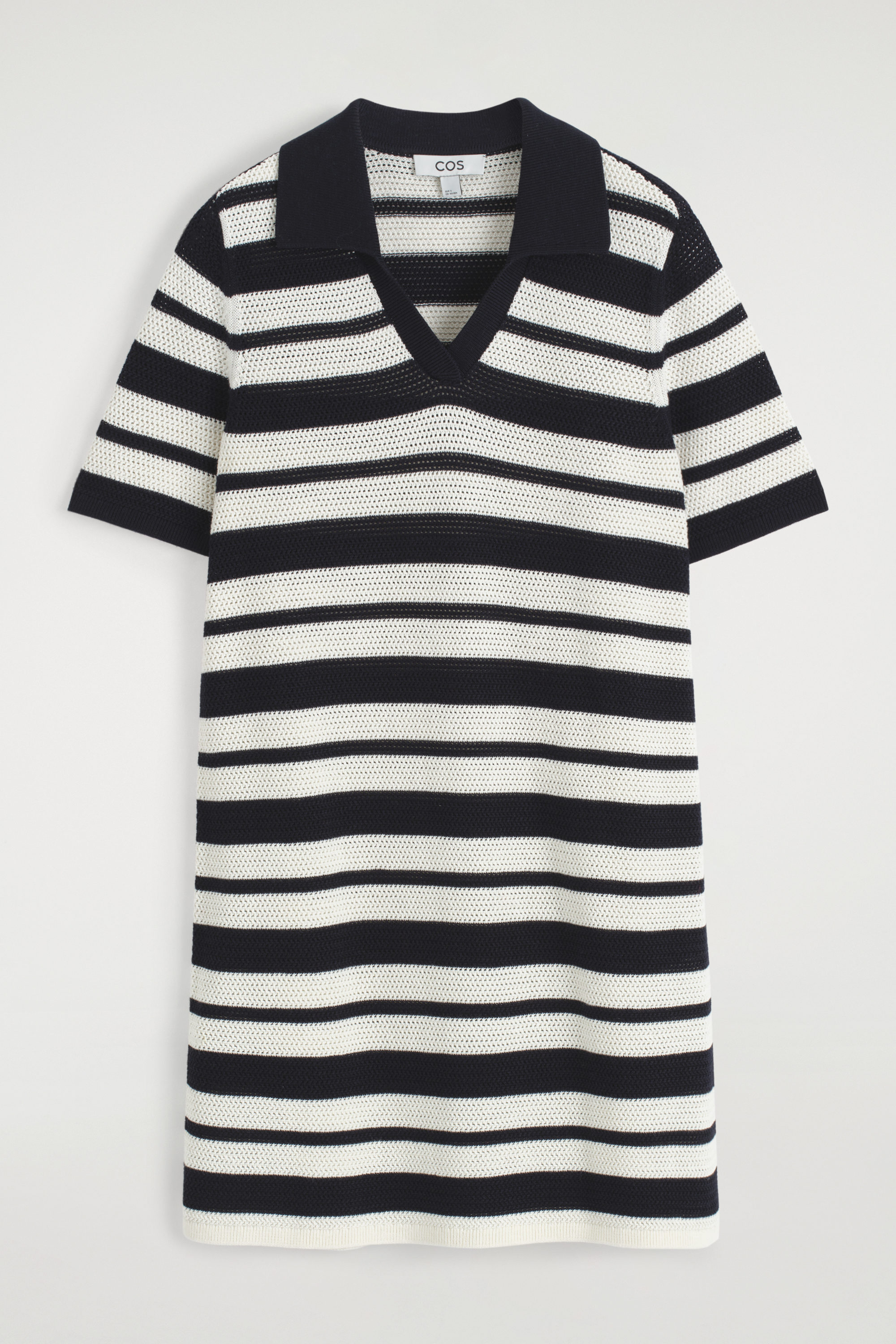 OPEN-KNIT POLO MINI DRESS - WHITE / STRIPED | COS US OPEN-KNIT POLO MINI DRESS - WHITE / STRIPED | COS US