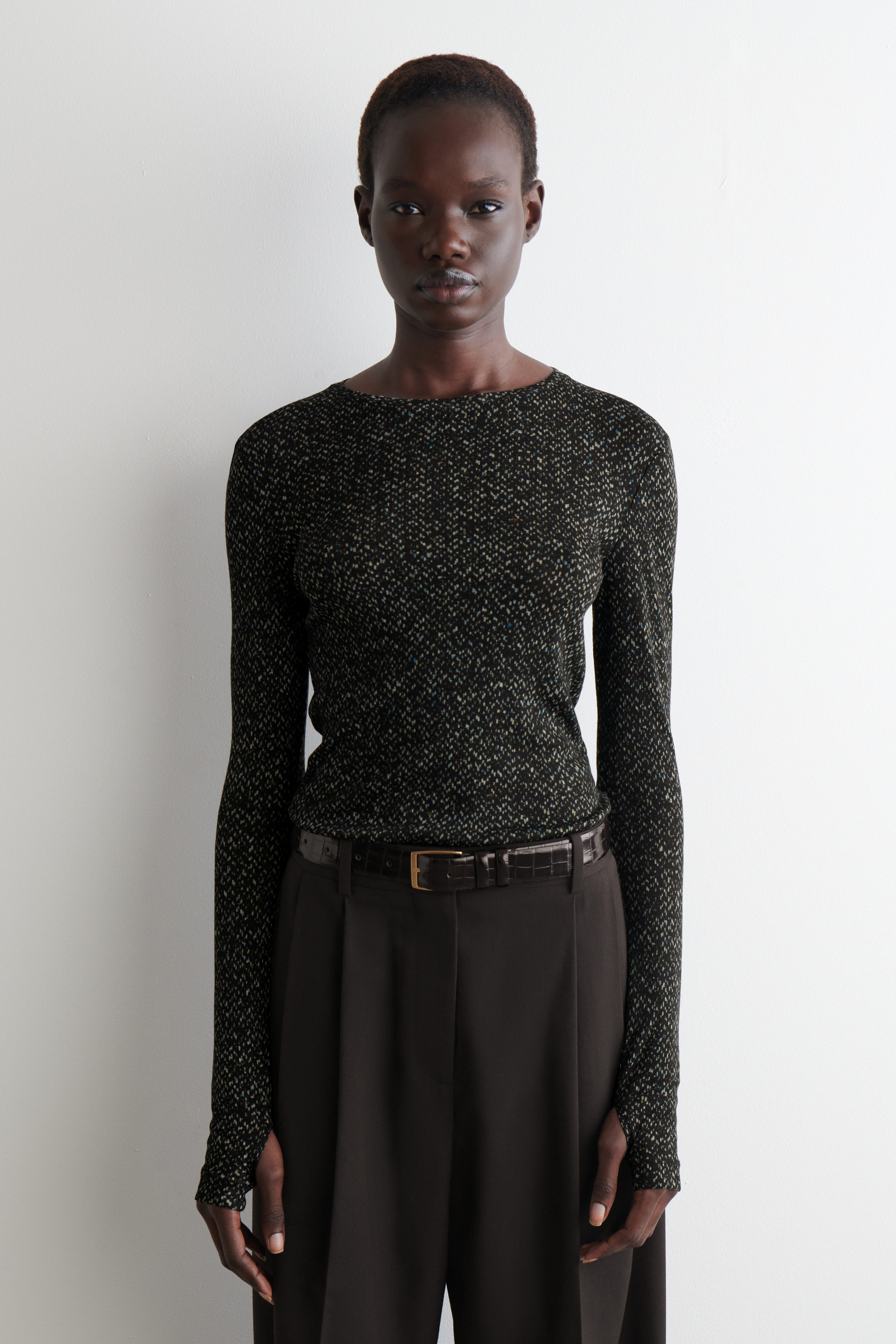 SLIM MERINO WOOL SWEATER - GRAY / FLECKED | COS