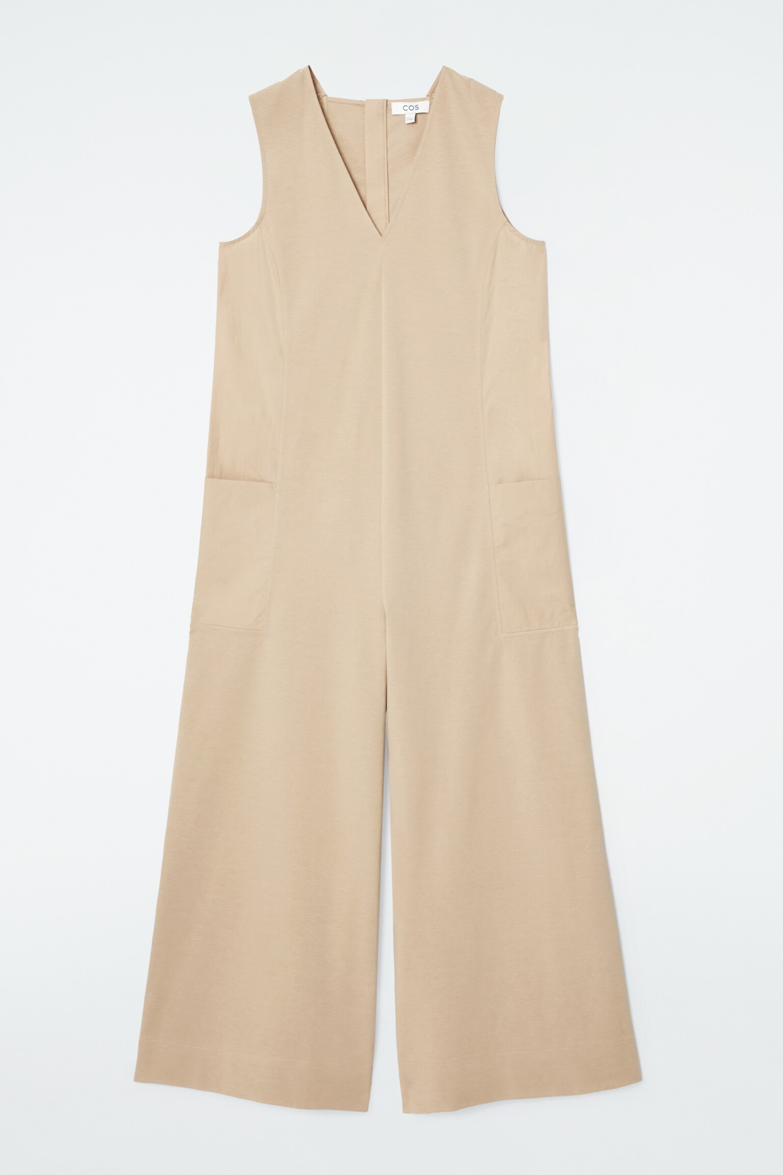 OVERSIZED V-NECK JUMPSUIT - BEIGE/BLACK