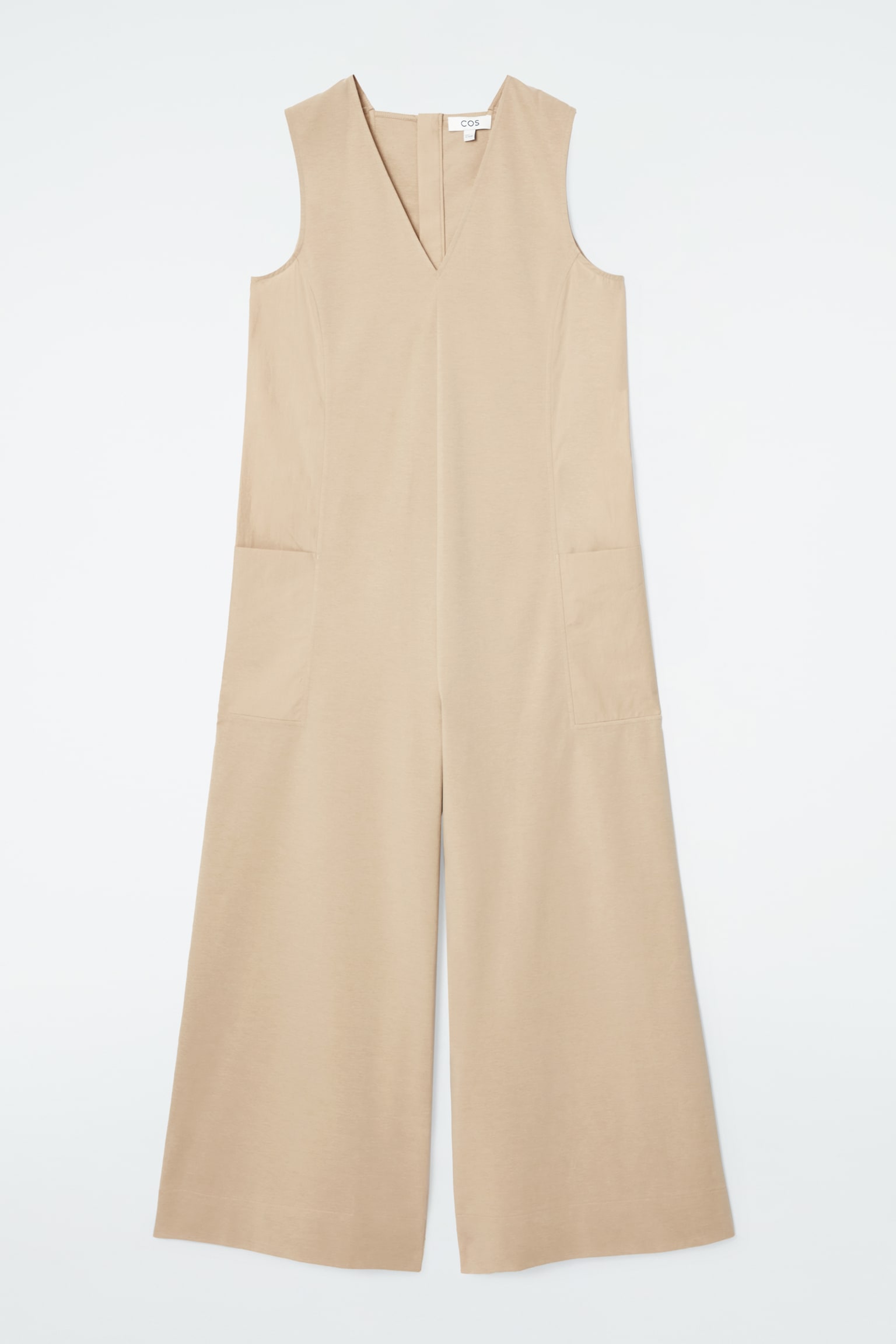 OVERSIZED V-NECK JUMPSUIT - BEIGE/BLACK