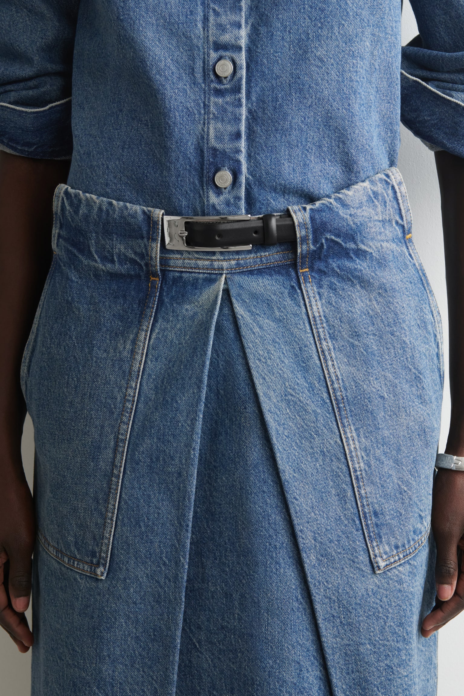 חצאית ג'ינס שימושית בגזרה A - כחול - 3