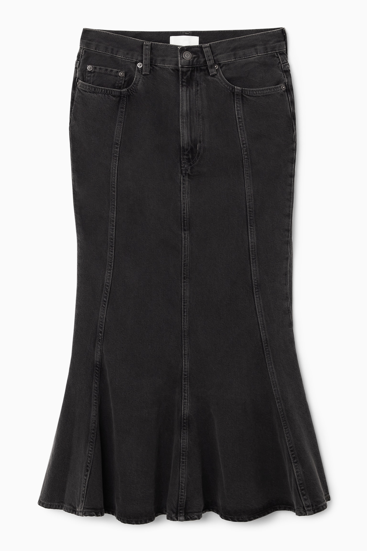 PANELLED FLARED DENIM SKIRT - BLACK/FADED BLUE