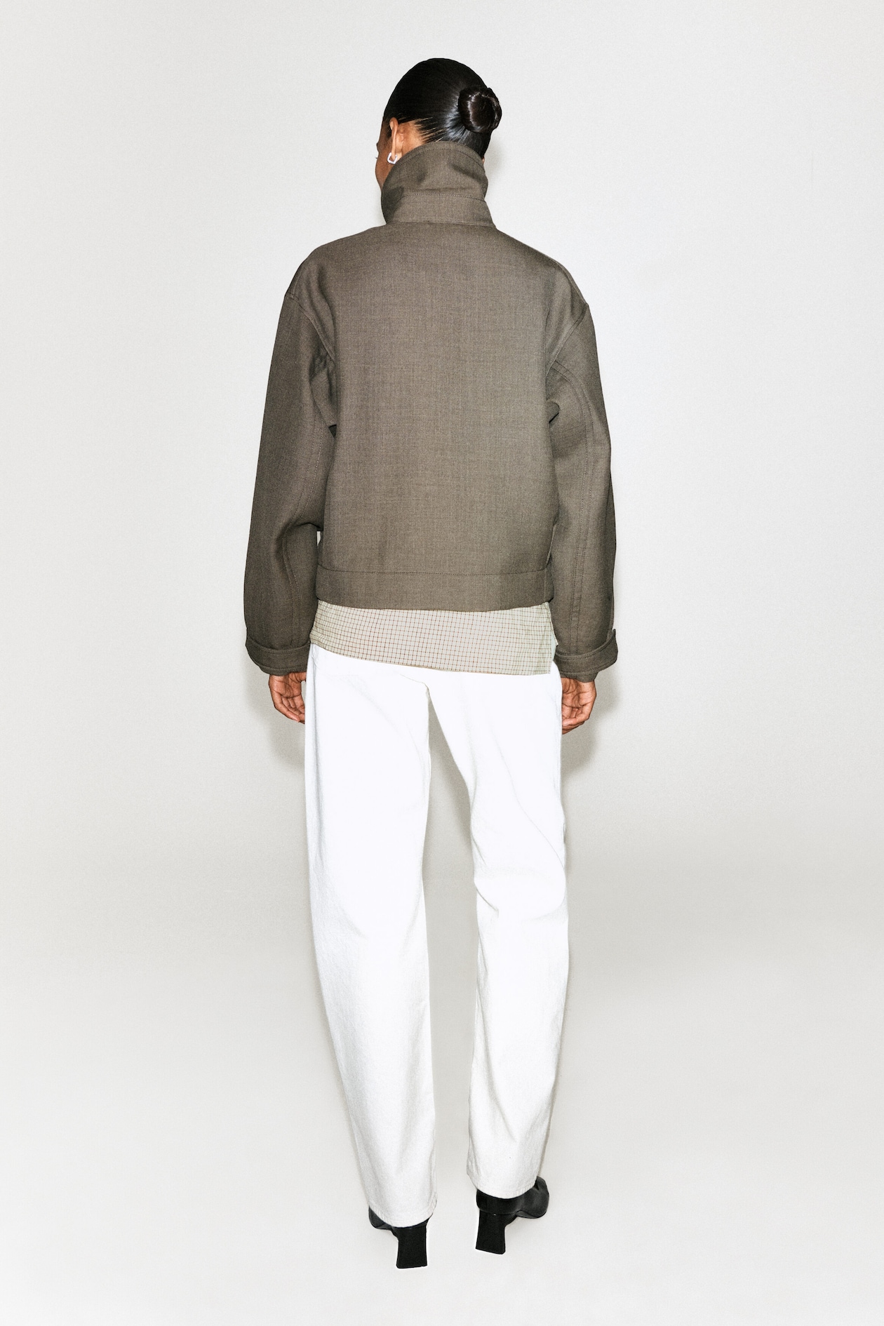 ROUNDED WOOL-BLEND TRENCH JACKET — FOSSIL-BROWN MÉLANGE