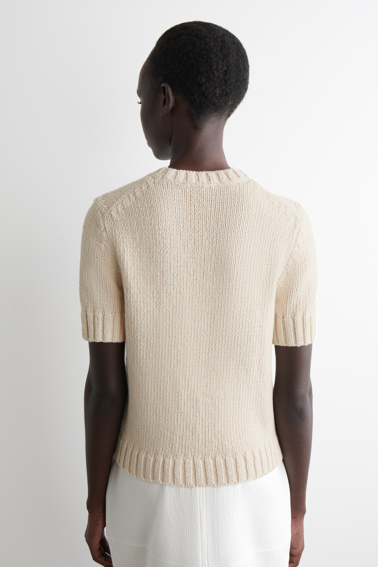 T-SHIRT IN MAGLIA DI COTONE - ÉCRU/ROSA CHIARO - 6