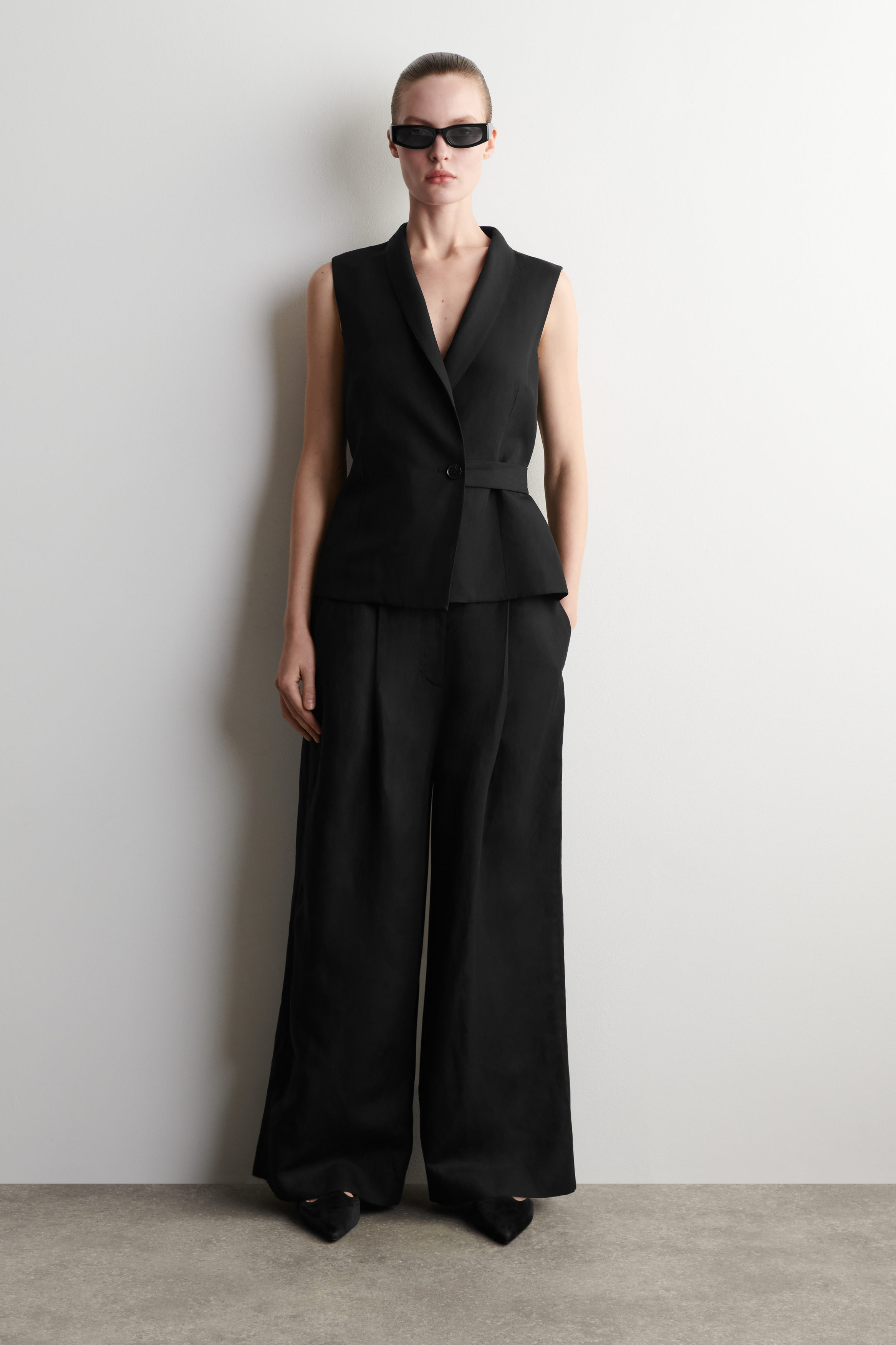SHAWL-COLLAR BELTED LINEN-BLEND VEST - BLACK | COS US
