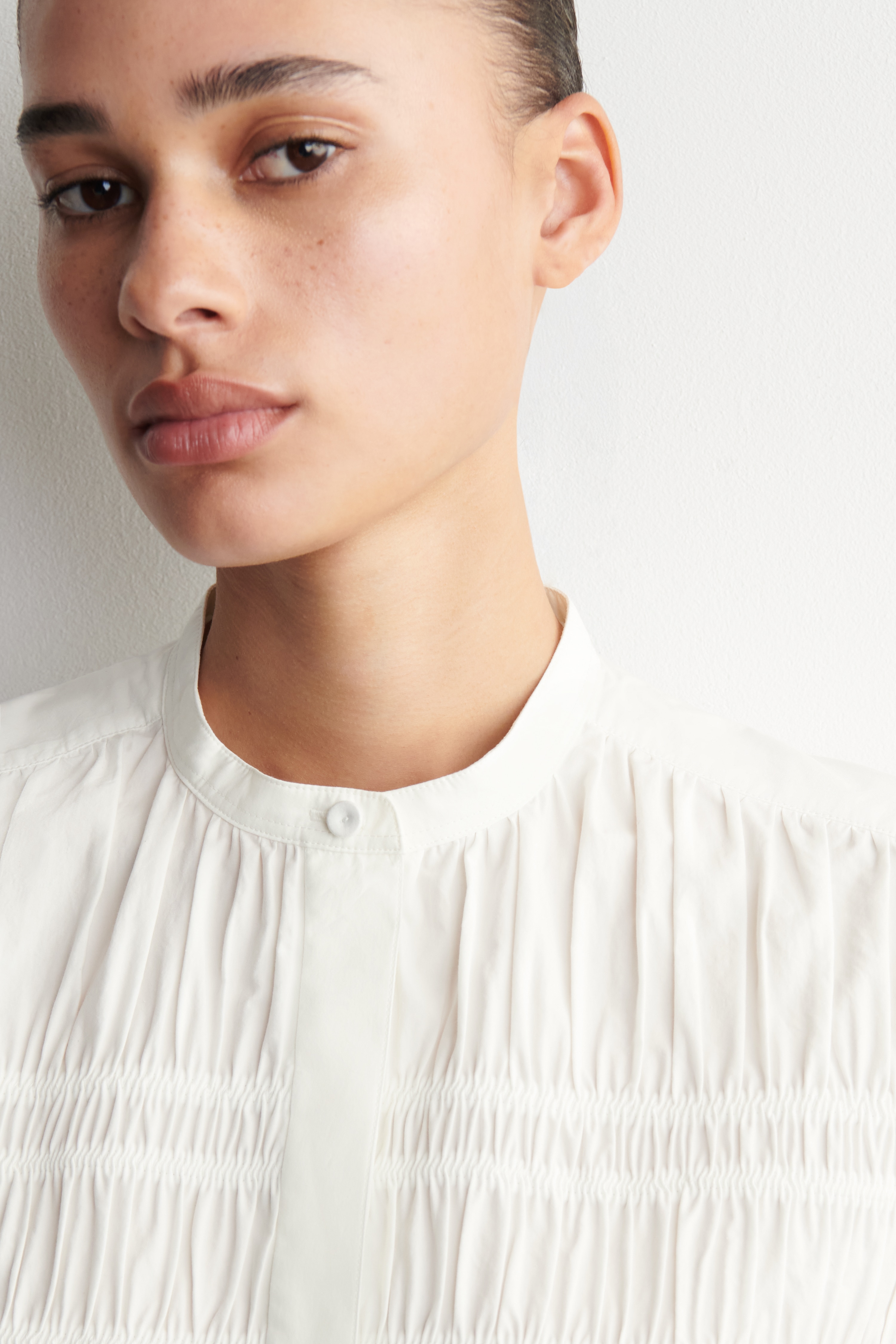 RUCHED COTTON BLOUSE