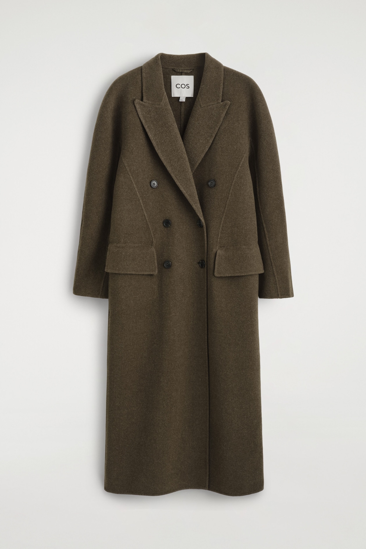 TAILORED DOUBLE-FACED WOOL LONG COAT — BROWN MÉLANGE