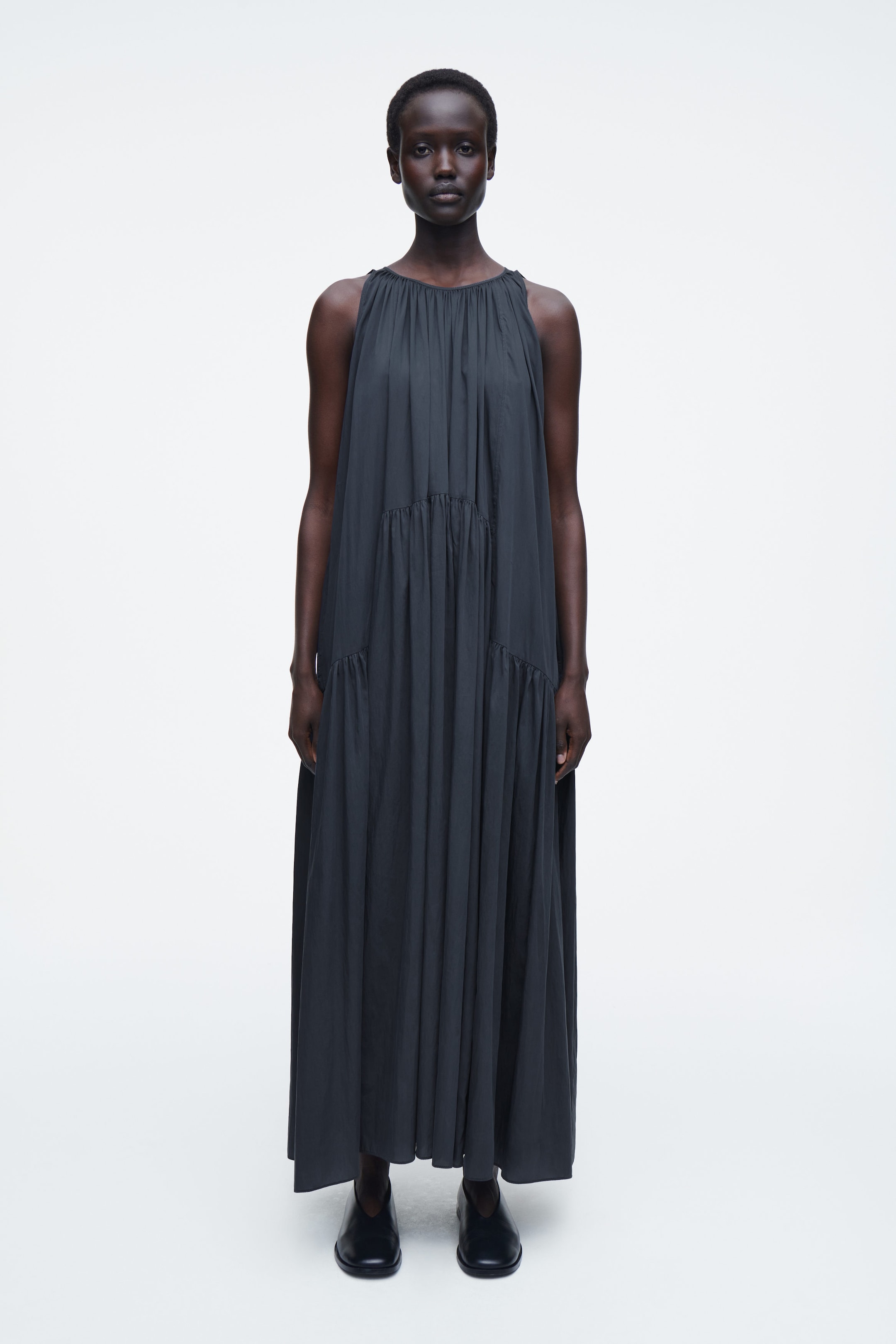 GATHERED HALTERNECK MAXI DRESS
