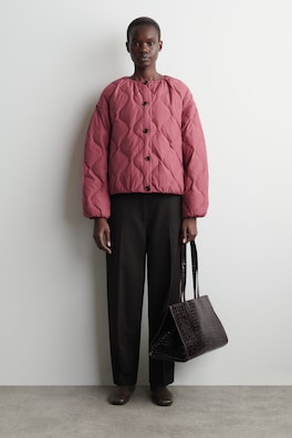 GATHERED QUILTED DOWN JACKET — DARK RED 1