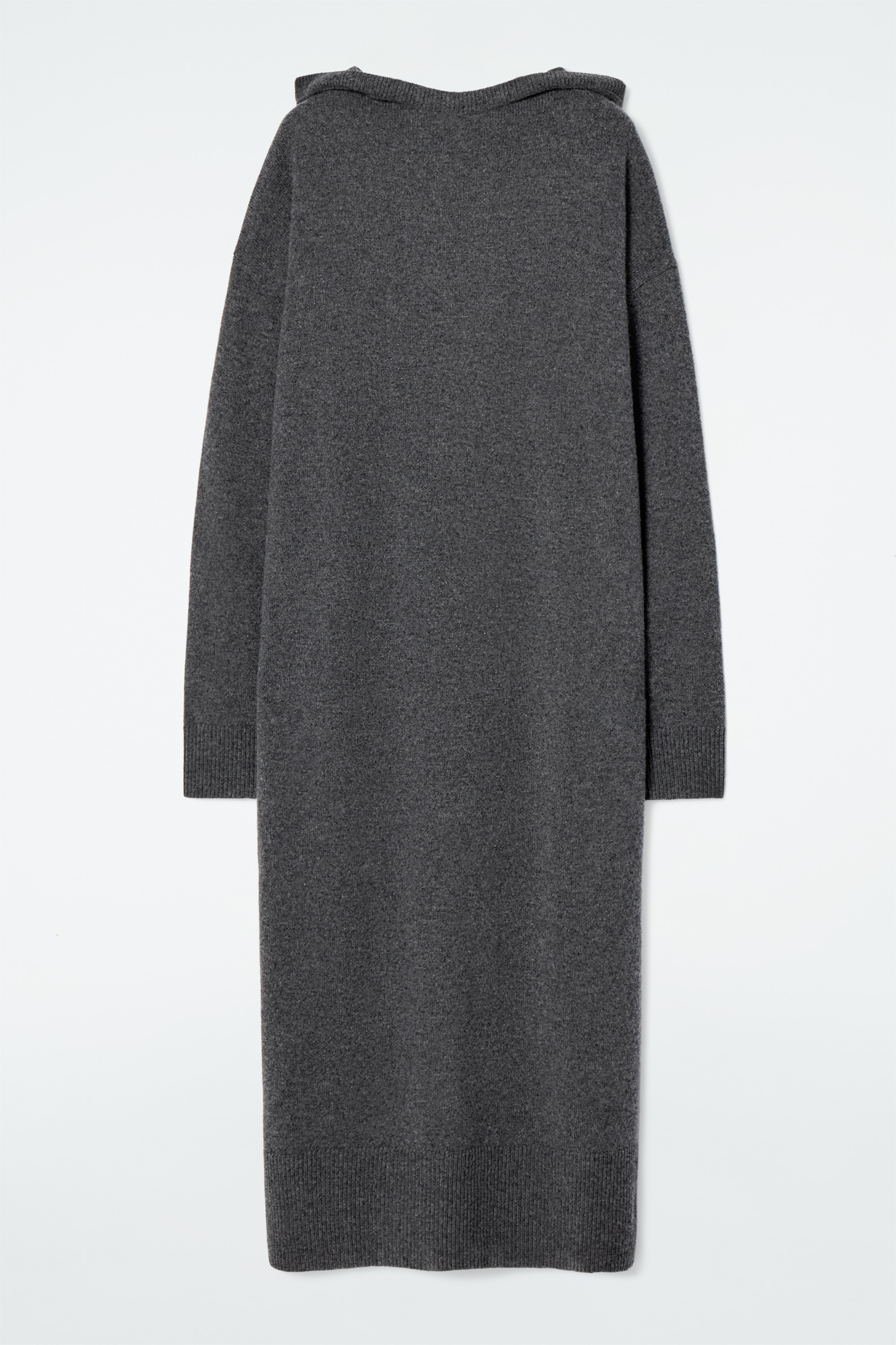 ROBE LONGUE À CAPUCHE EN LAINE MÉRINOS - GRIS FONCÉ
