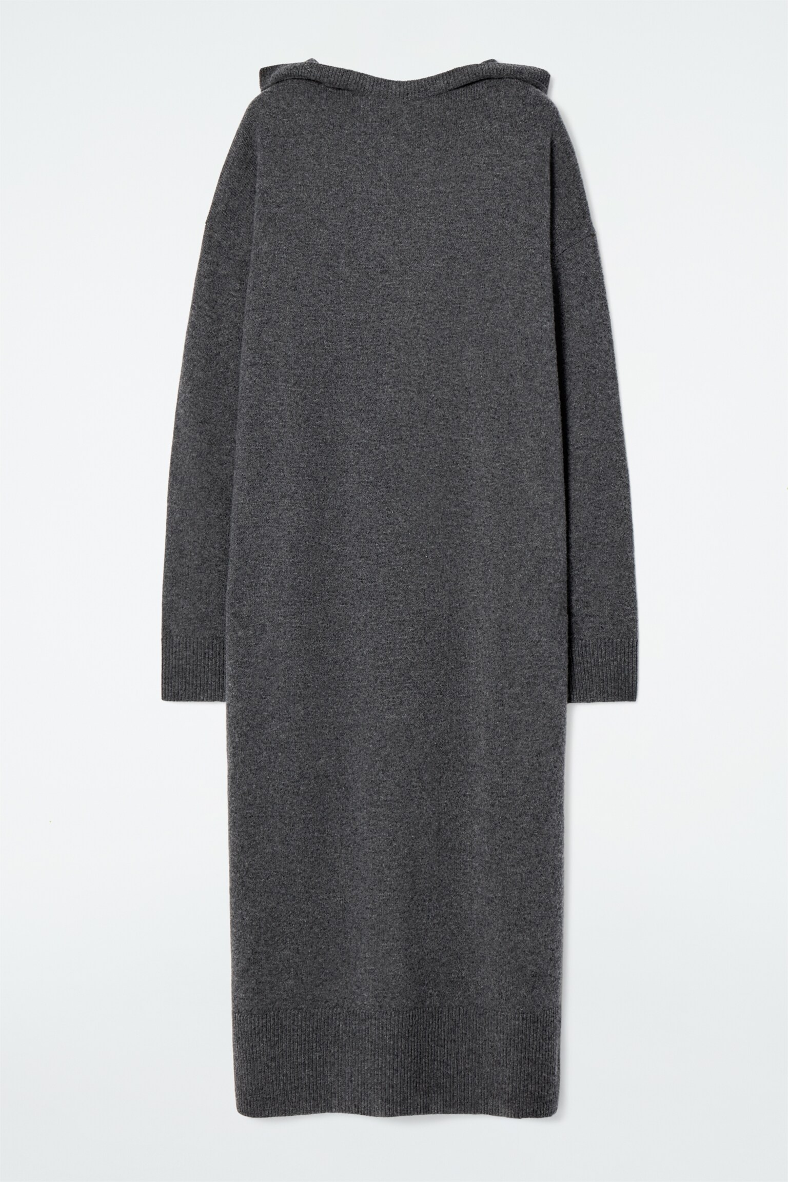 VESTIDO LARGO DE LANA MERINO CON CAPUCHA - GRIS OSCURO - 2