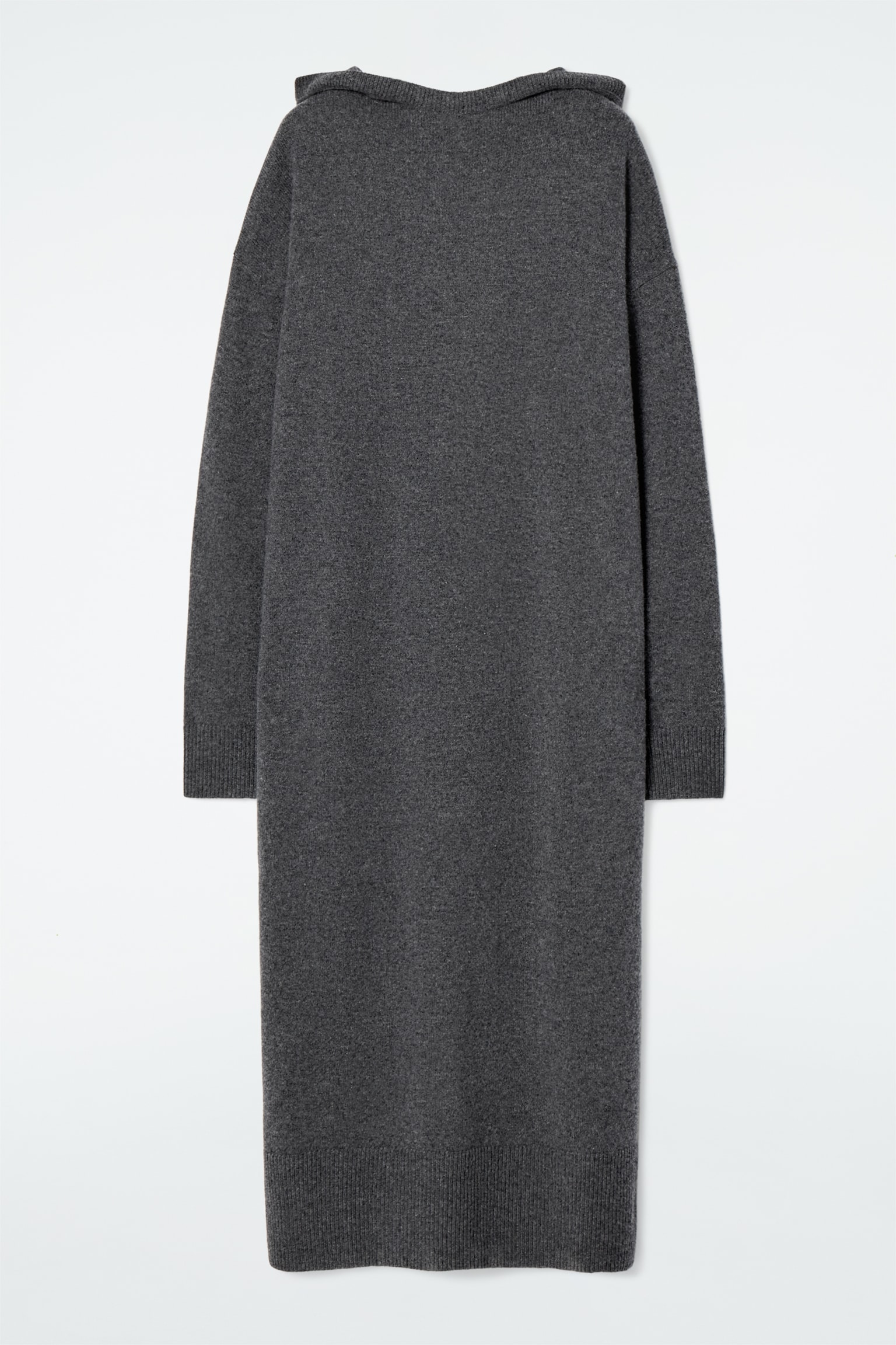 VESTIDO LARGO DE LANA MERINO CON CAPUCHA - GRIS OSCURO - 2
