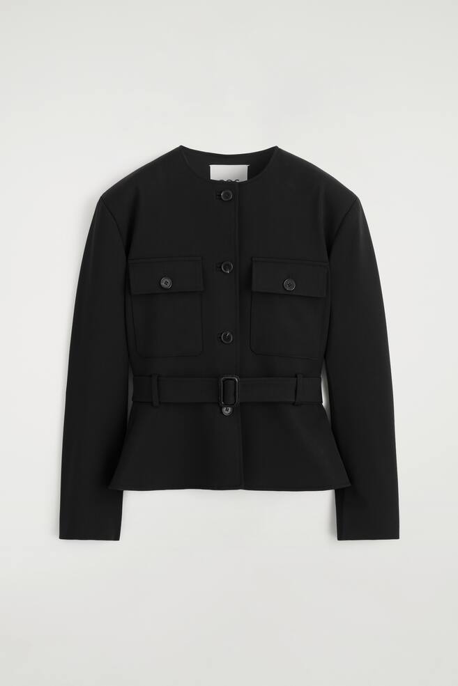 BELTED PEPLUM JACKET - BLACK - 1