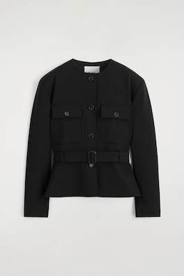BELTED PEPLUM JACKET — BLACK 9