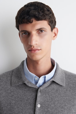 PURE CASHMERE POLO SWEATER — GRAY MÉLANGE 3