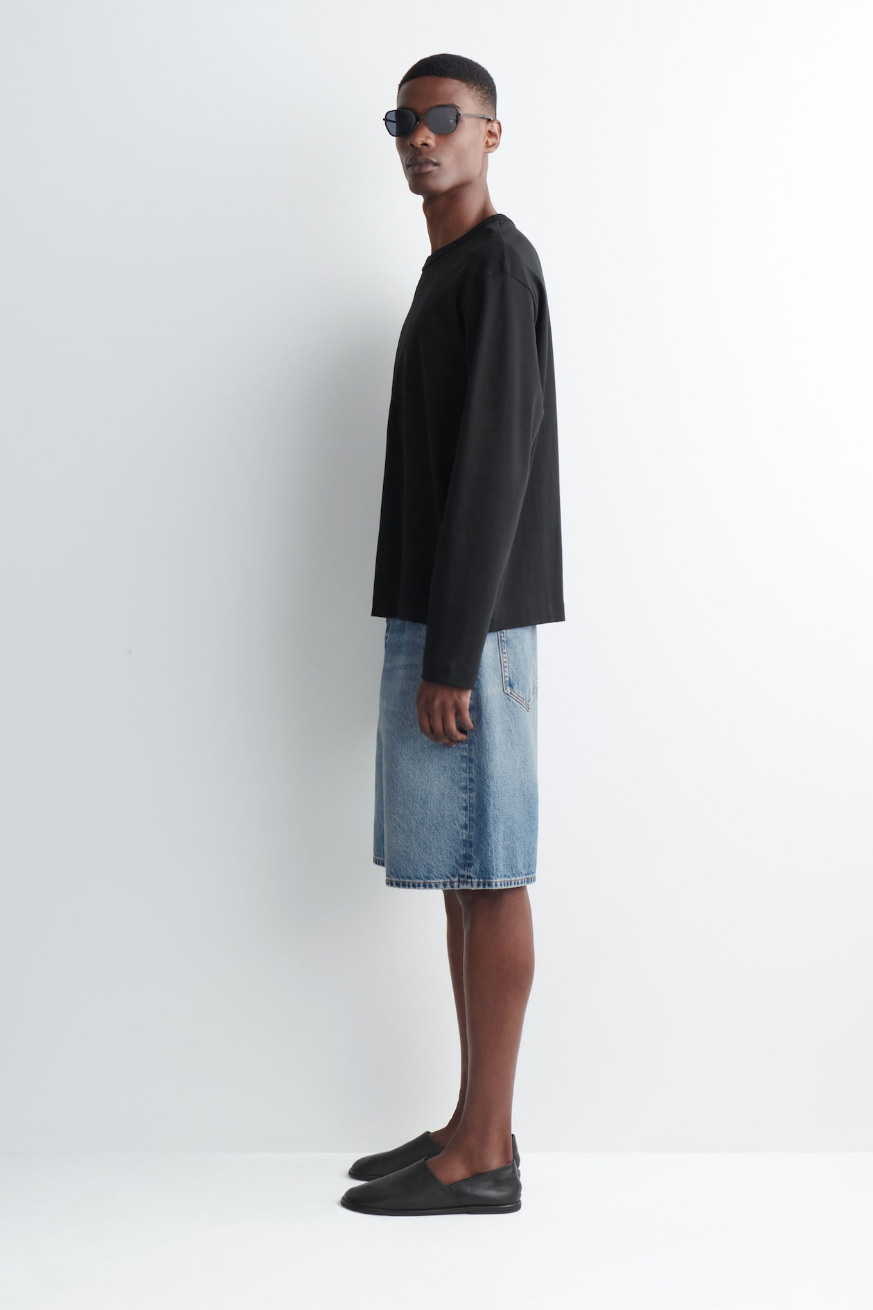 RIDER RELAXED-FIT DENIM SHORTS — BLUE