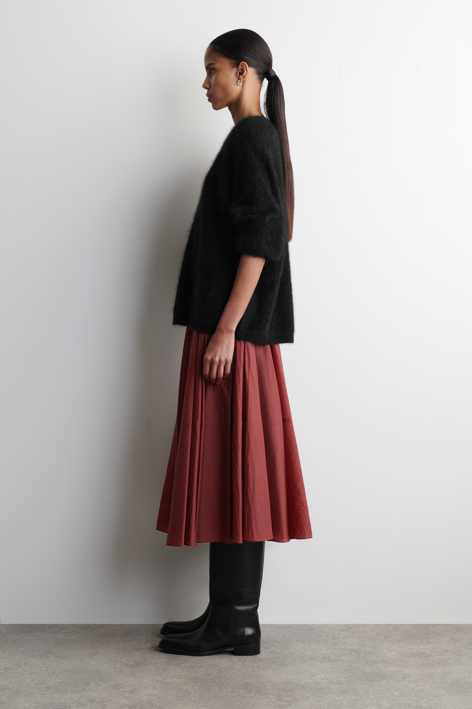 CIRCLE-CUT MIDI SKIRT - ROOD - 5