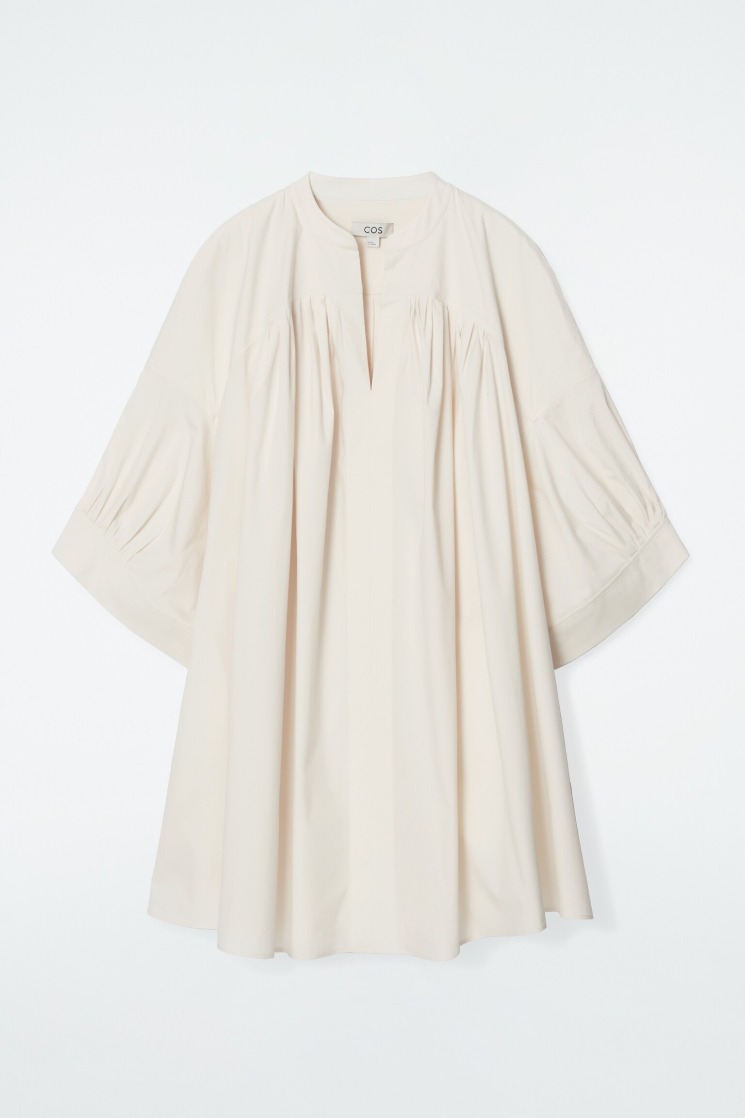 PLEATED MINI TUNIC DRESS - WHITE/LIGHT BROWN