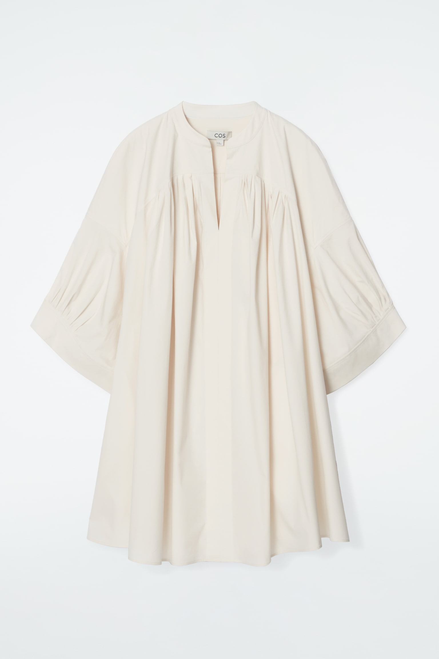 PLEATED MINI TUNIC DRESS - WHITE/LIGHT BROWN