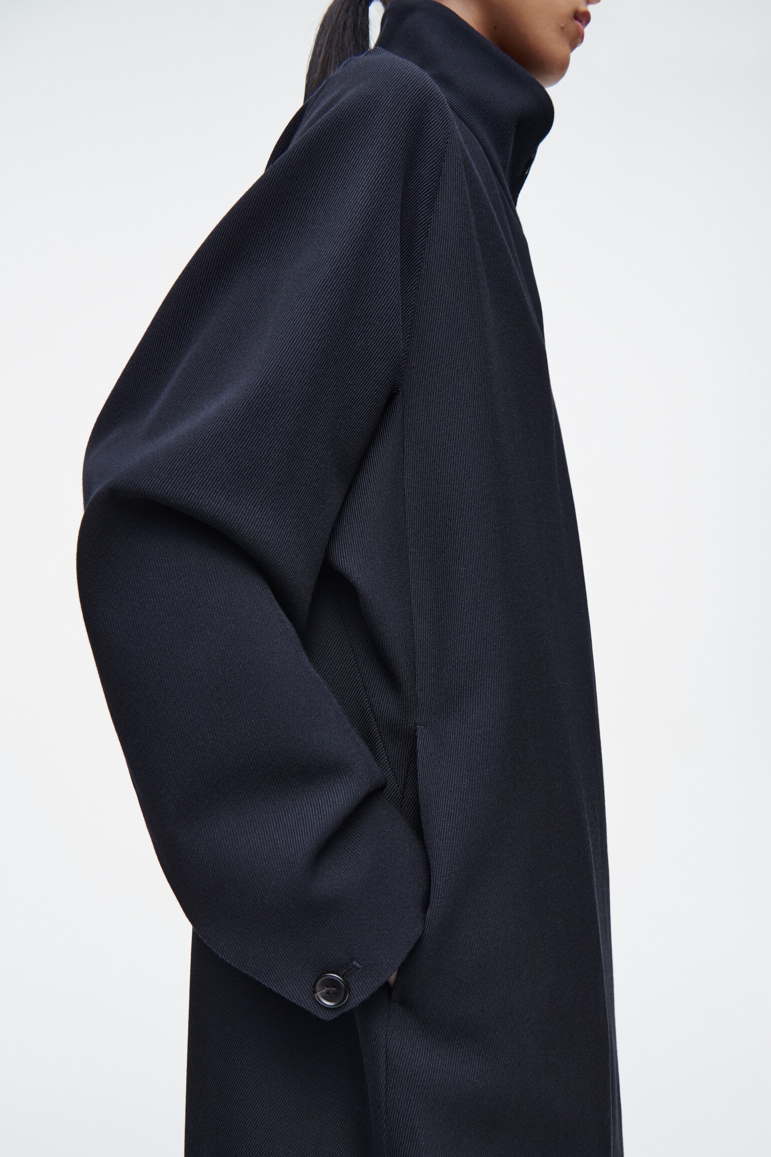 TRAPEZE WOOL-BLEND LONG COAT - NAVY/BEIGE - 5