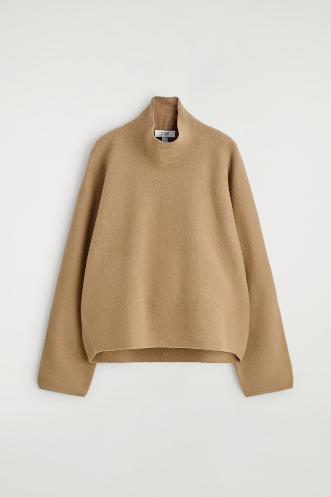 MAGLIONE IN LANA COTTA CON COLLO A IMBUTO - BEIGE - 1