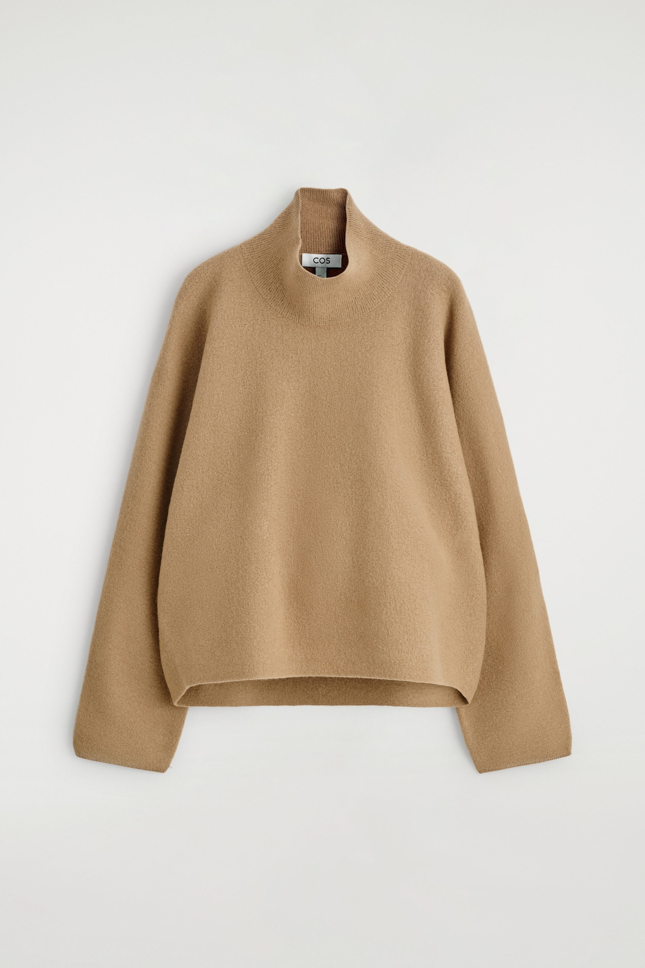 BOILED-WOOL FUNNEL-NECK JUMPER — BEIGE