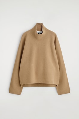 BOILED-WOOL FUNNEL-NECK JUMPER — BEIGE 2