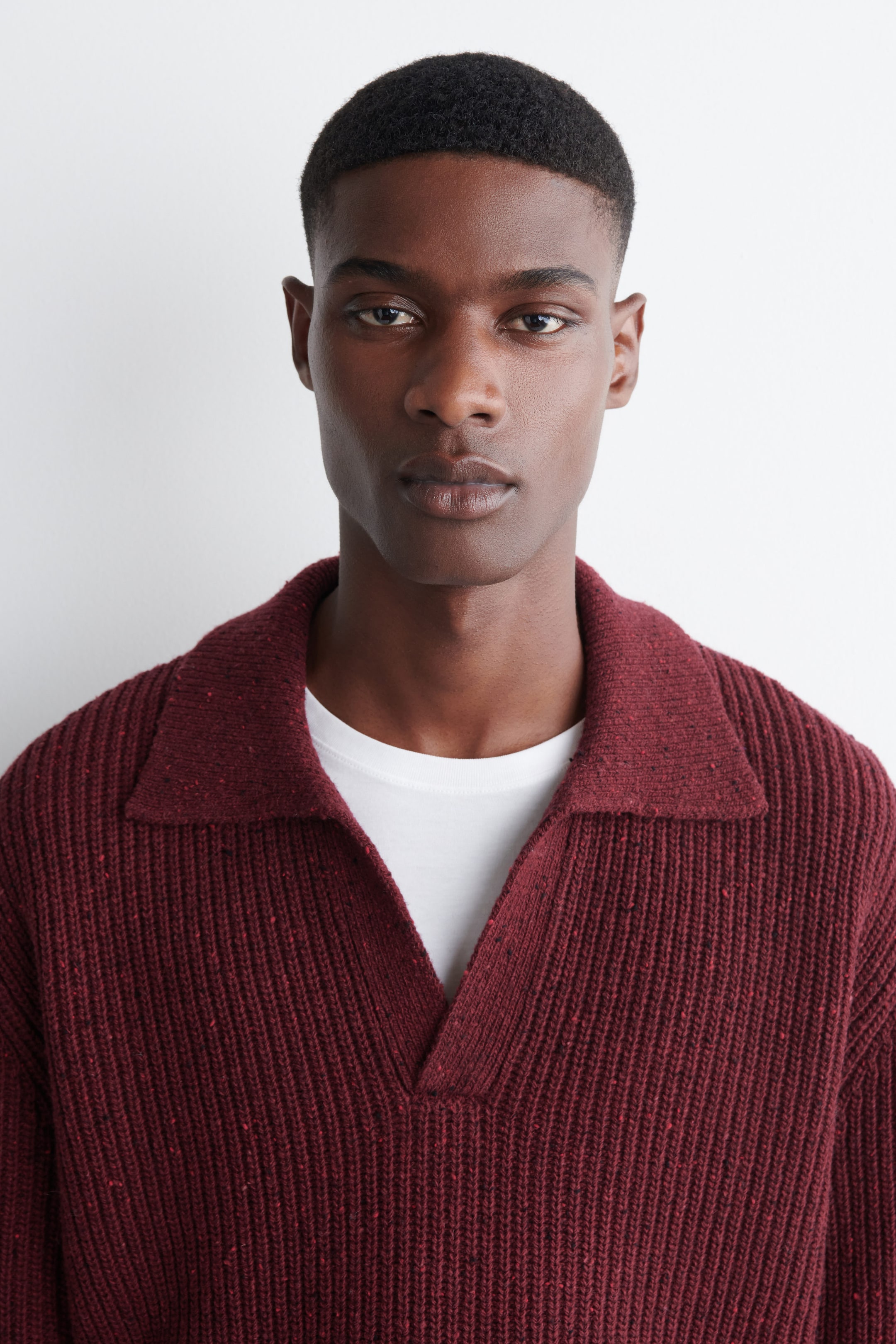 DONEGAL-EFFECT WOOL POLO SWEATER