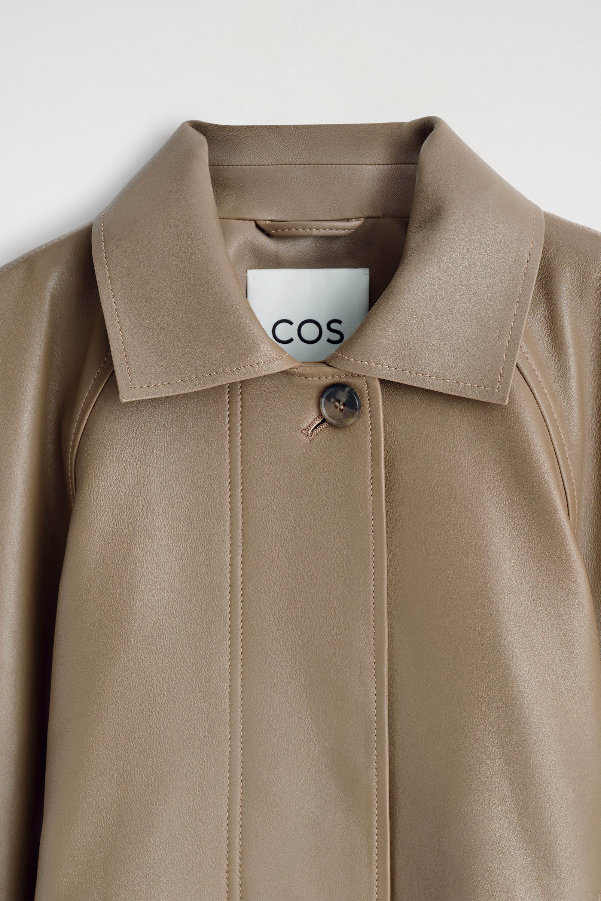 mock-NECK LEATHER SHORT TRENCH COAT - BEIGE | COS US