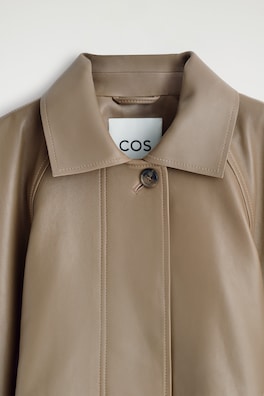 mock-NECK LEATHER SHORT TRENCH COAT — BEIGE 6