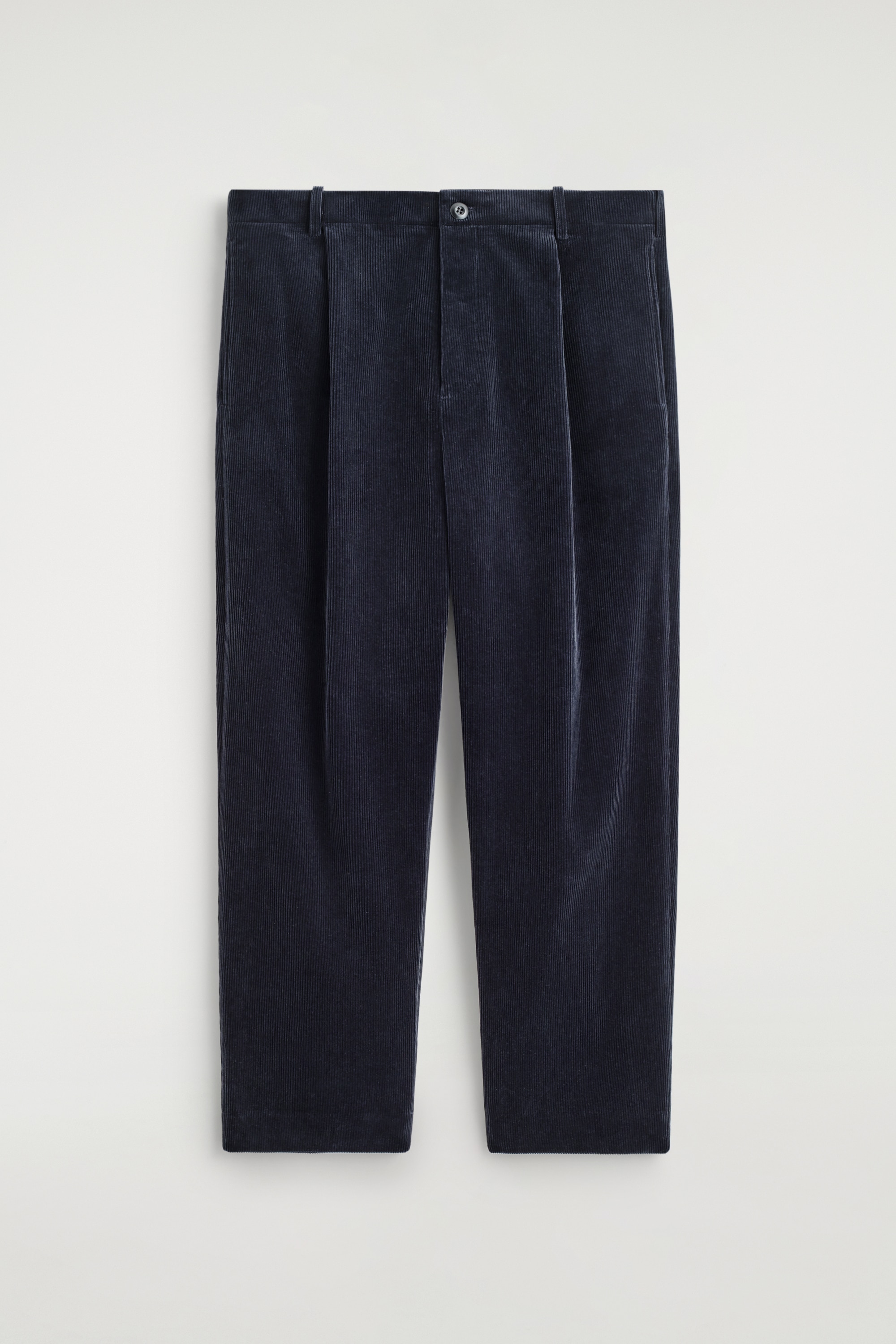 PLEATED CORDUROY STRAIGHT-LEG TROUSERS - NAVY/DARK KHAKI