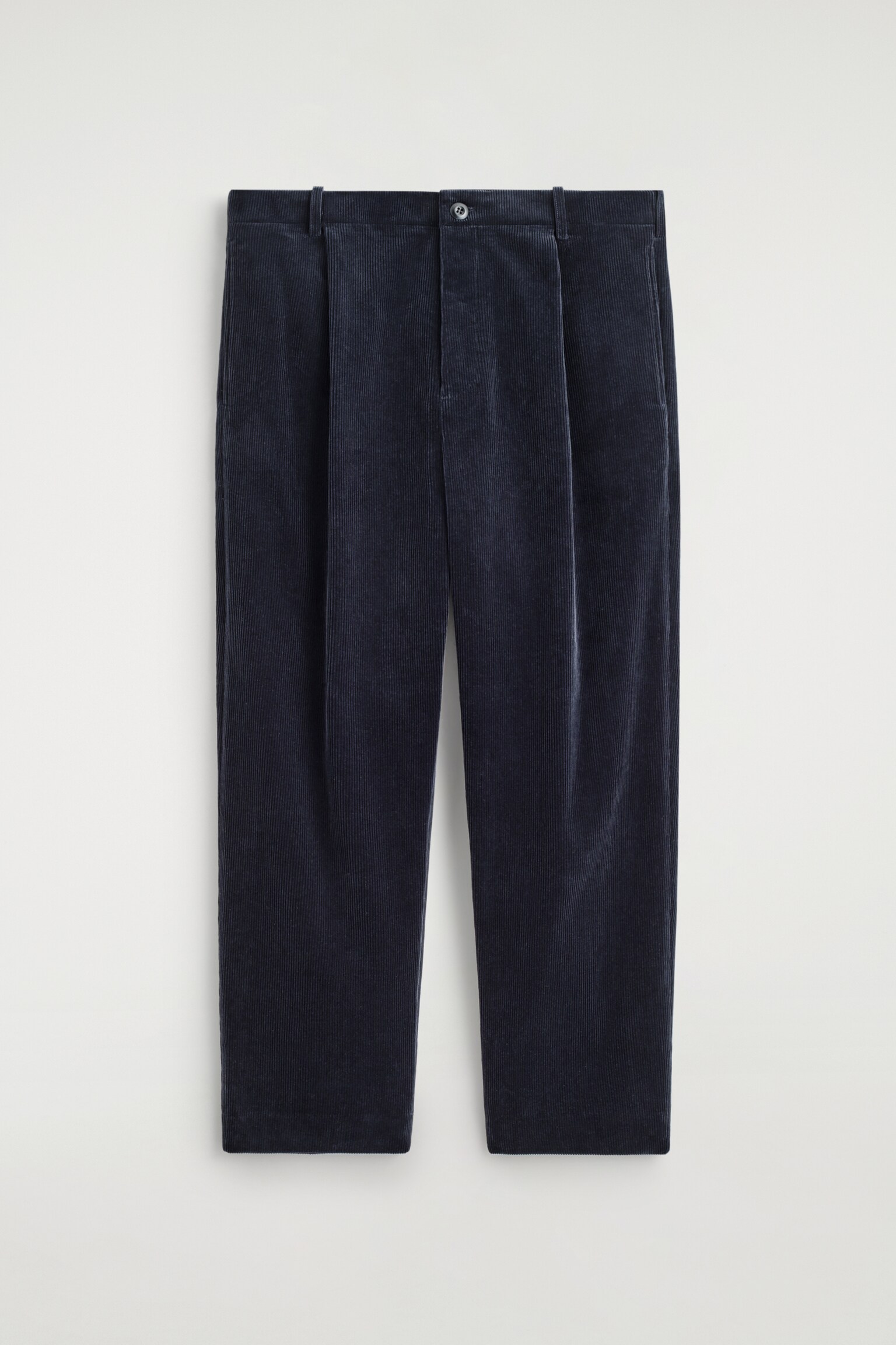 PANTALON DROIT À PLIS EN VELOURS CÔTELÉ - BLEU MARINE/KAKI FONCÉ - 2