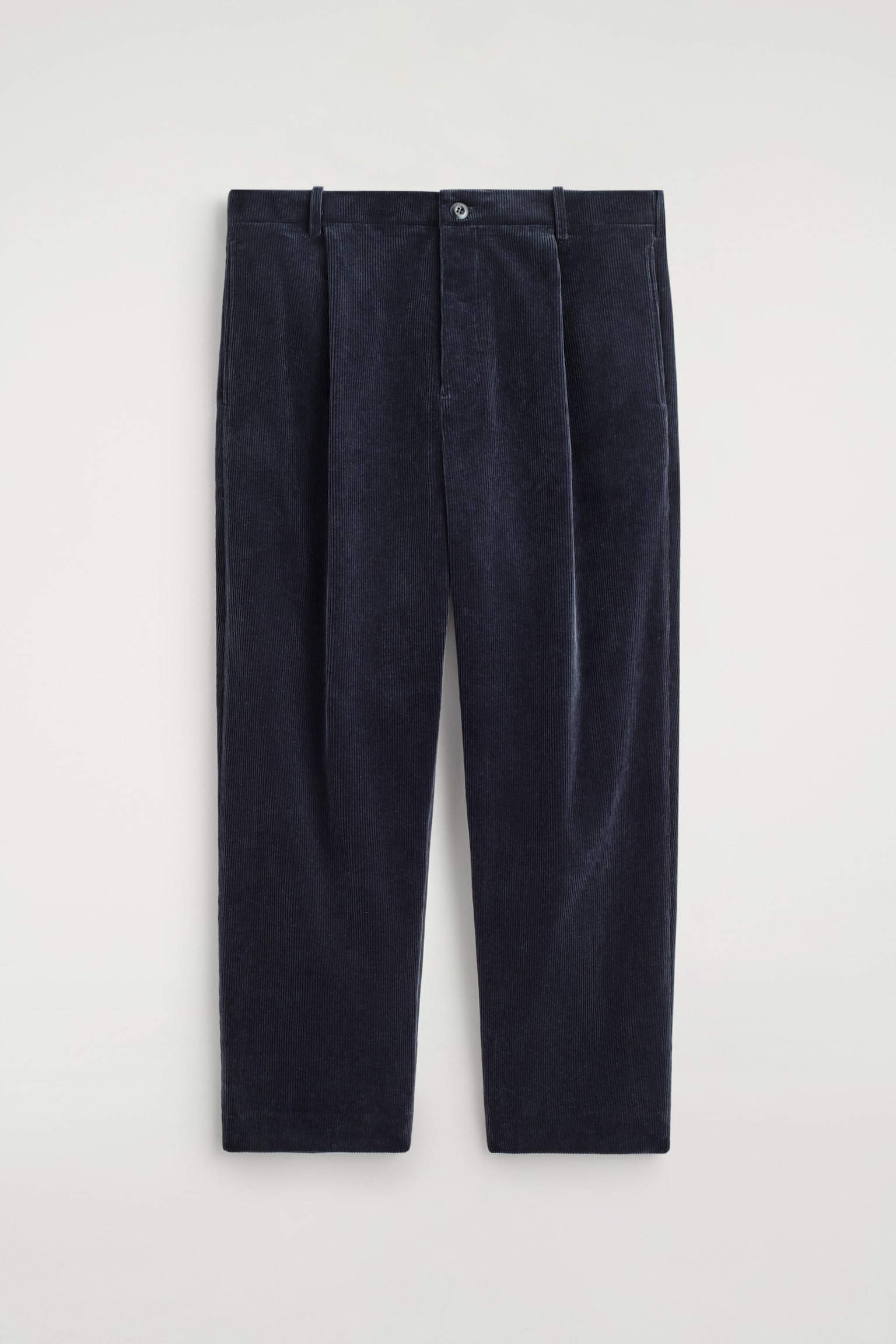 PANTALON DROIT À PLIS EN VELOURS CÔTELÉ - BLEU MARINE/KAKI FONCÉ - 2