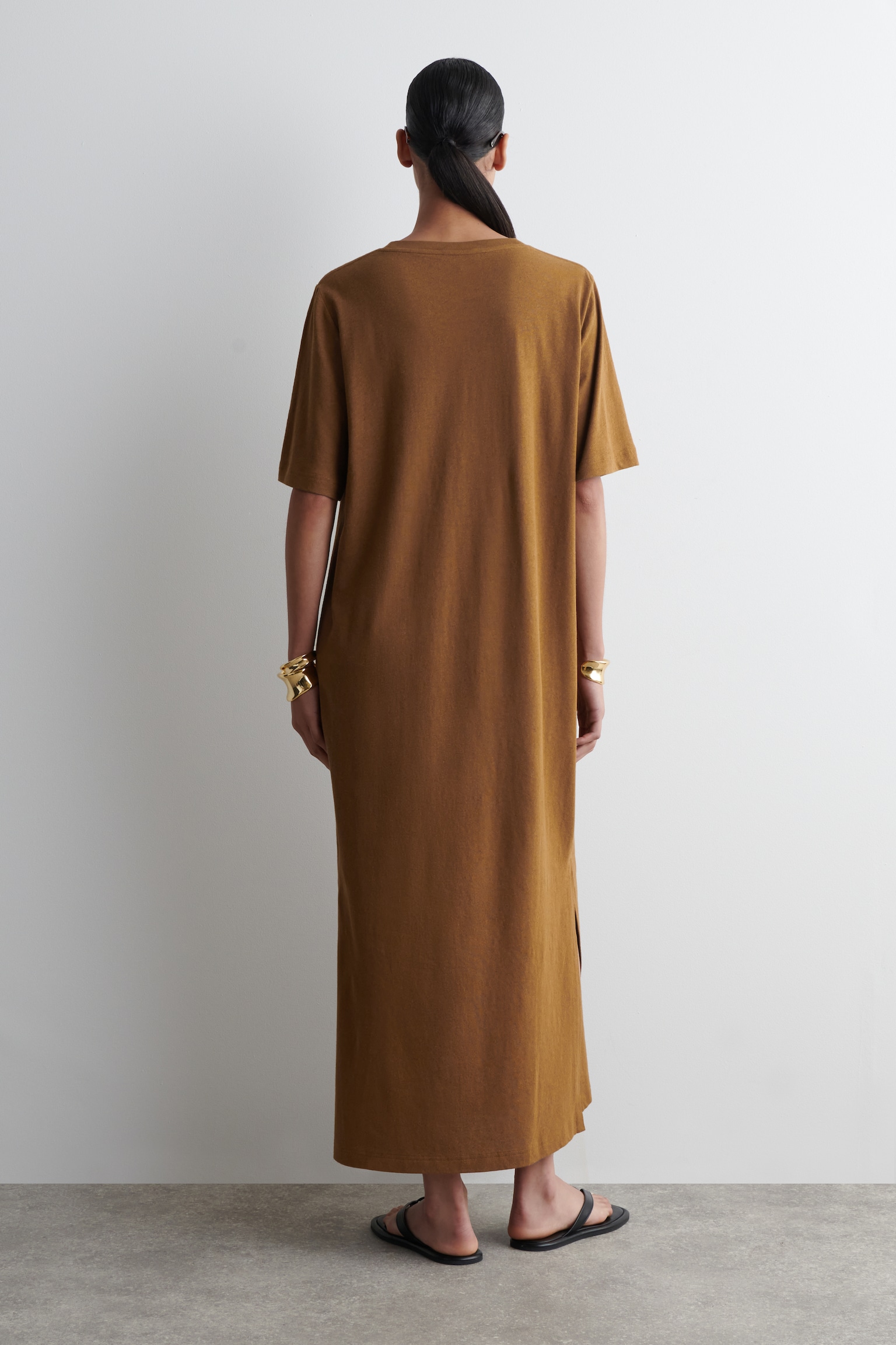 ABITO T-SHIRT MAXI IN COTONE E LINO - MARRONE/NERO / BIANCO / RIGHE - 3