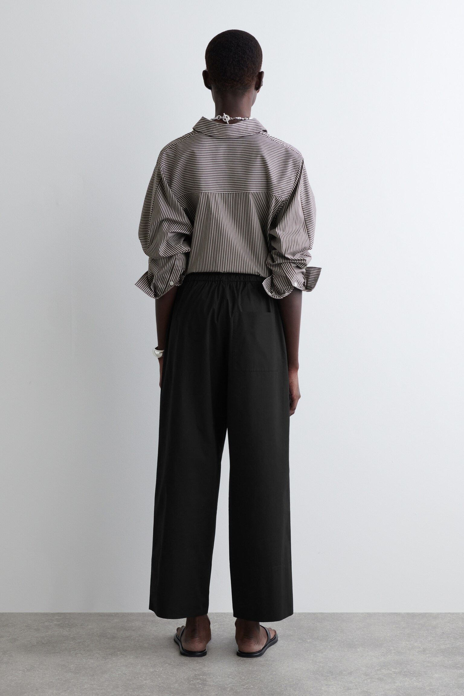DRAWSTRING COTTON TROUSERS - BLACK/WHITE - 5