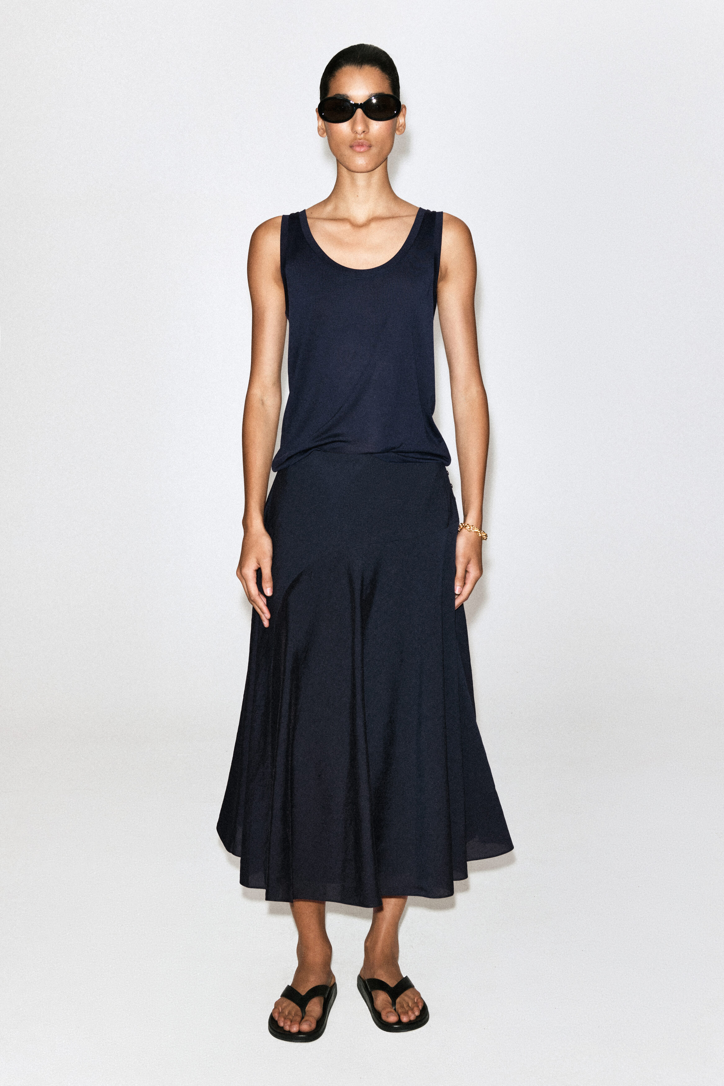BUTTON-DETAIL FLUID MIDI SKIRT - NAVY | COS US