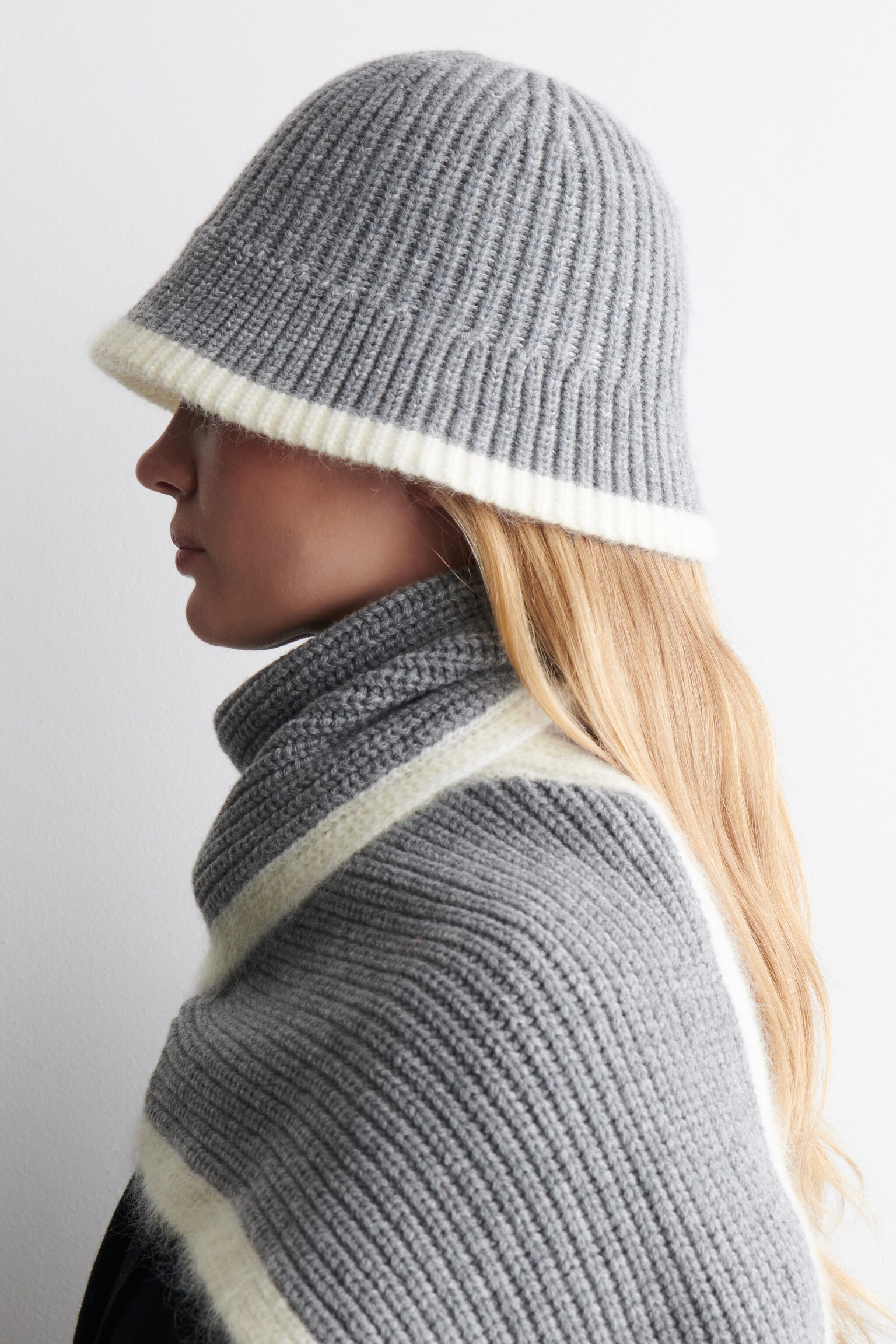CONTRAST-TIPPED WOOL-MOHAIR BUCKET HAT - GREY / CREAM/BURGUNDY / RED - 3