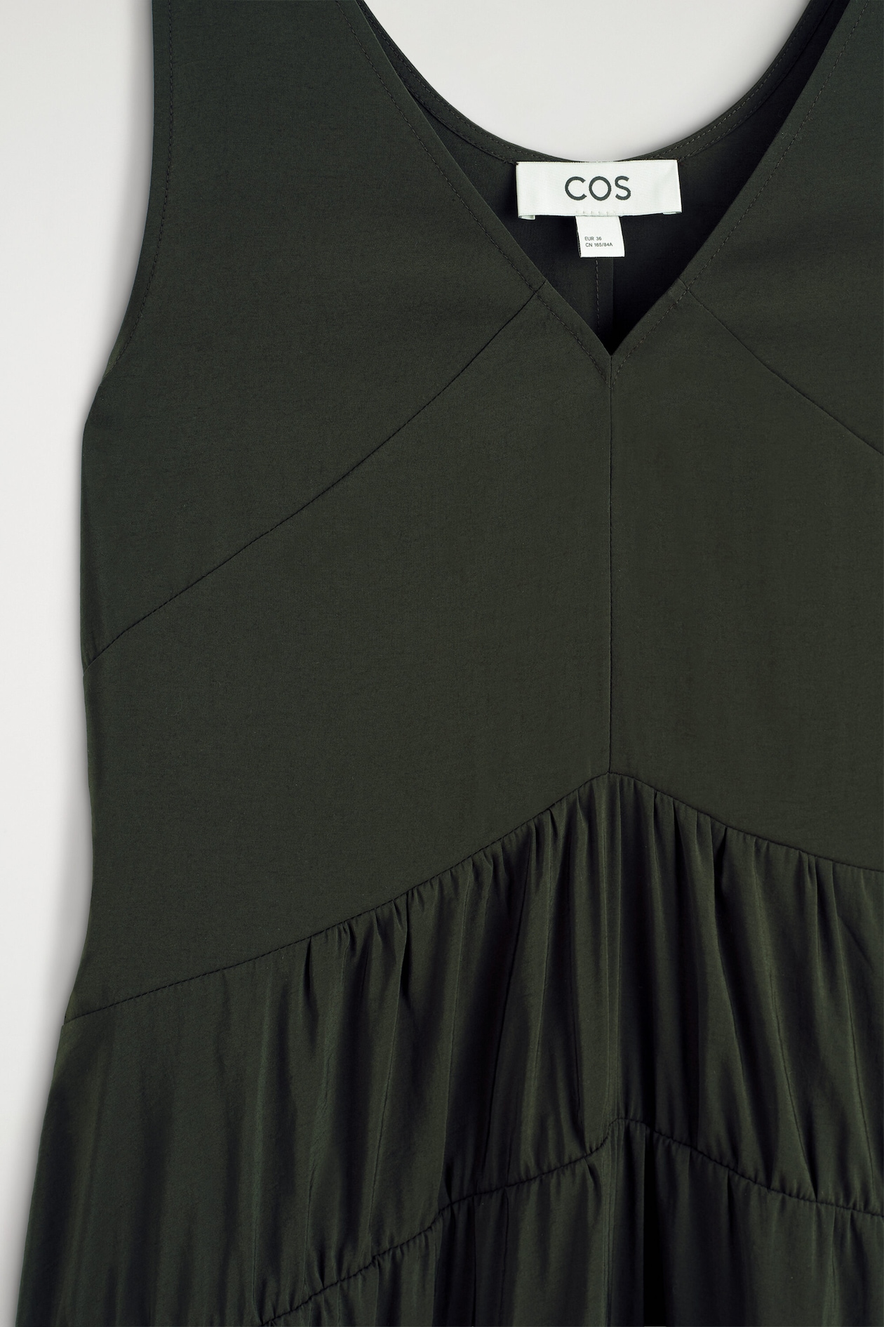 cos green pleated dress COS Green Strapless Dress by COS