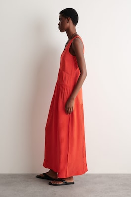 GATHERED PLEATED V-NECK MAXI DRESS — ORANGE 2