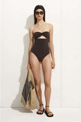 TWISTED TEXTURED CUTOUT SWIMSUIT — BROWN 2