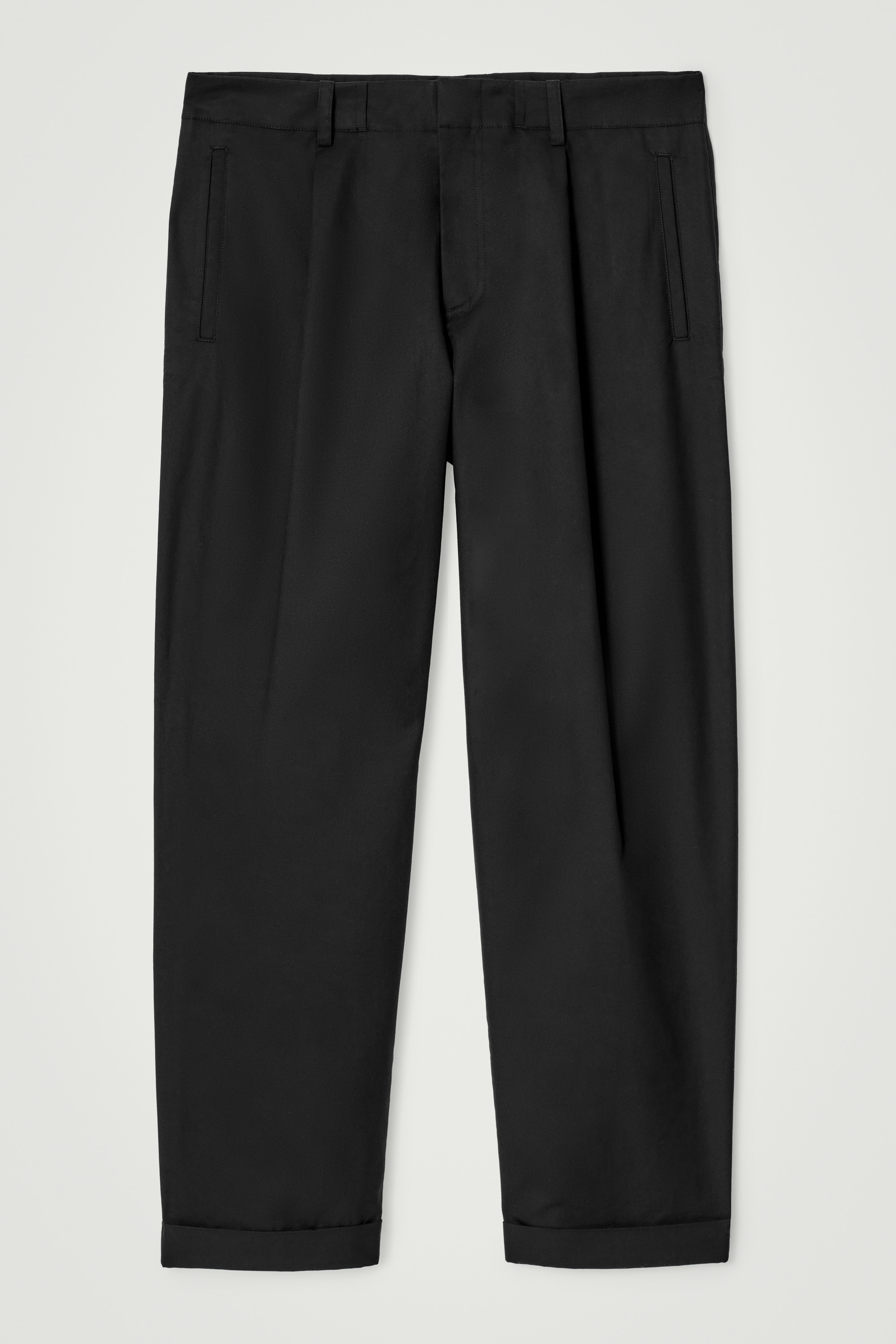 TAPERED COTTON TURN-UP TROUSERS - BLACK/BEIGE