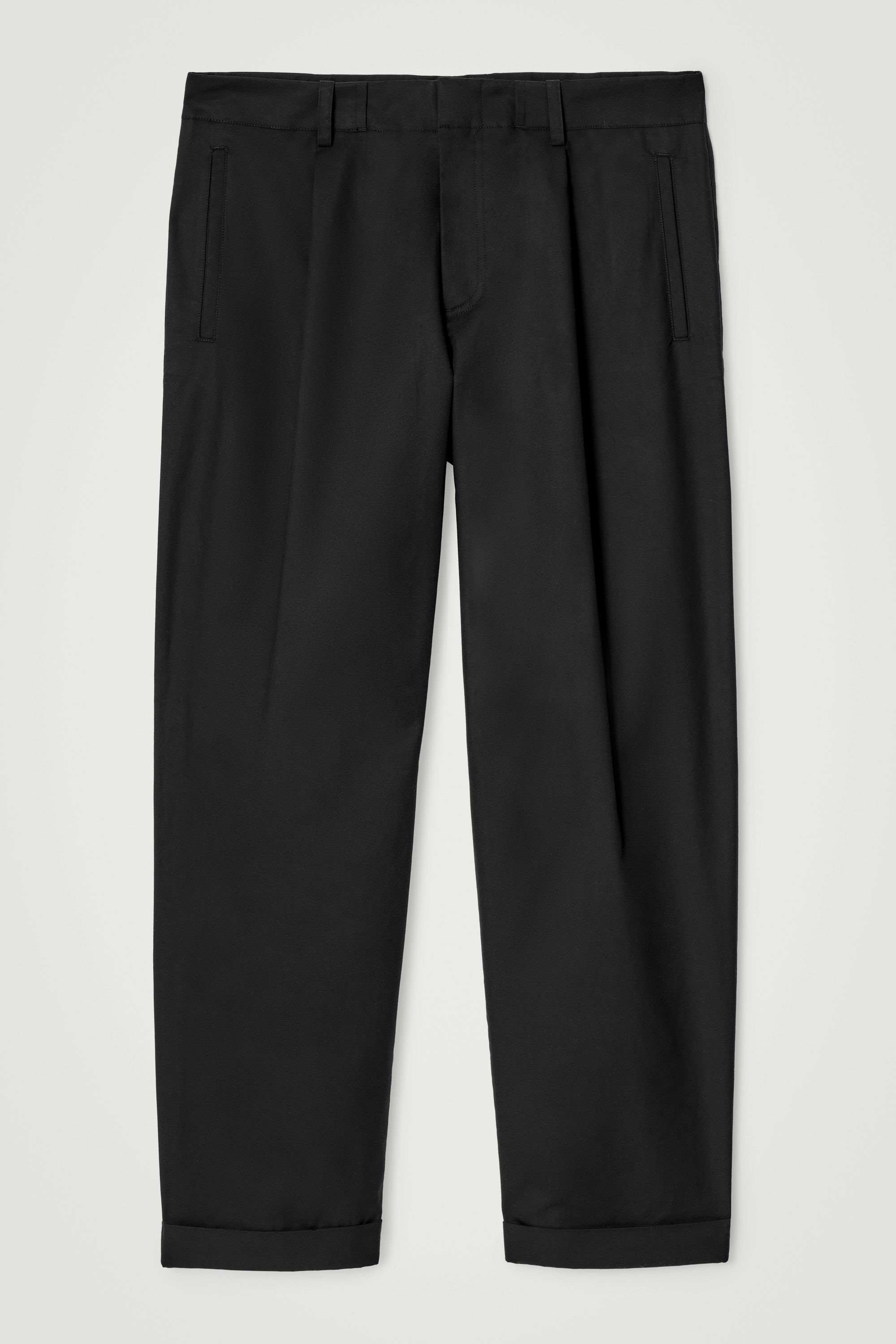 TAPERED COTTON TURN-UP TROUSERS - BLACK | COS