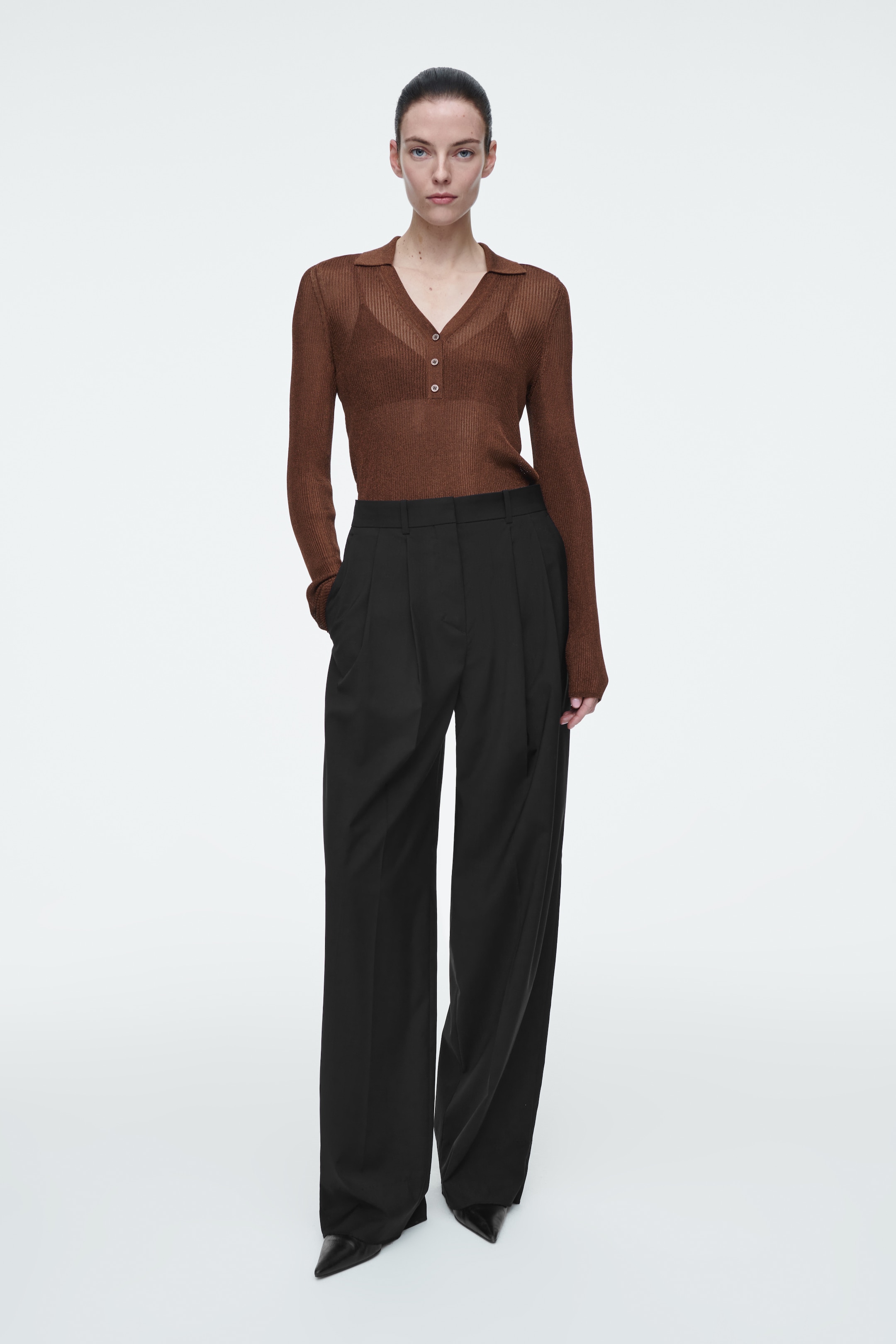 View larger image: SPARKLY RIBBED-KNIT POLO SHIRT - MAHOGANY - Ladies | H&M GB 2