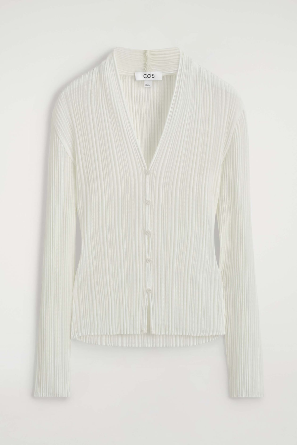 PLEATED JACQUARD CARDIGAN — WHITE