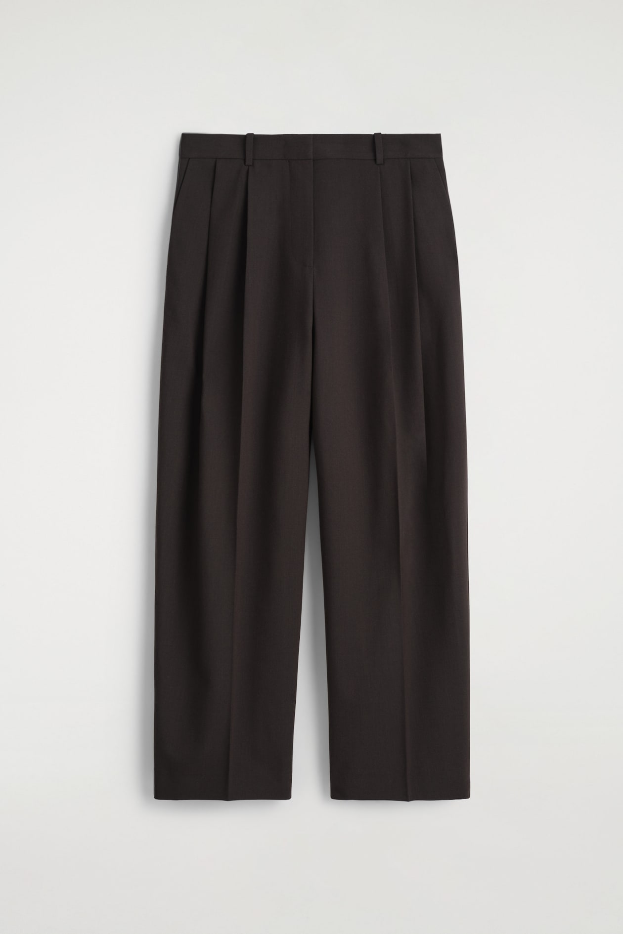 RELAXED TWILL WIDE-LEG PANTS — DARK BROWN