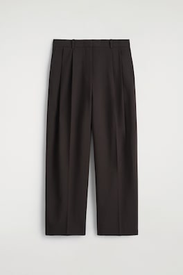 RELAXED TWILL WIDE-LEG PANTS — DARK BROWN 2