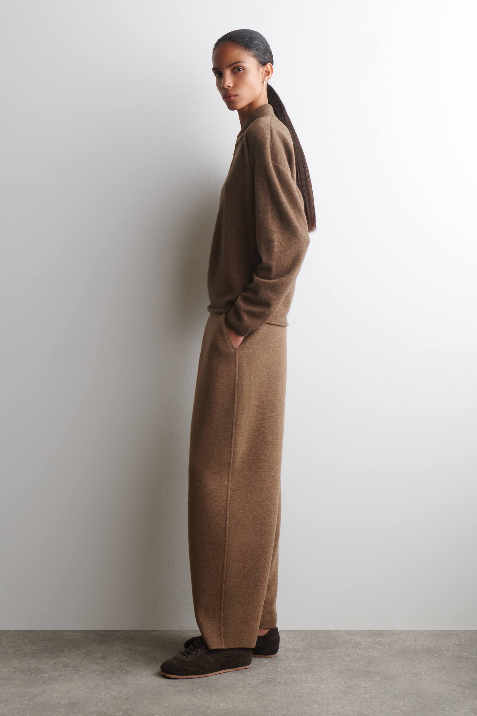 BARREL-LEG BYXOR I MERINOULL - BRUNMELERAD - 5