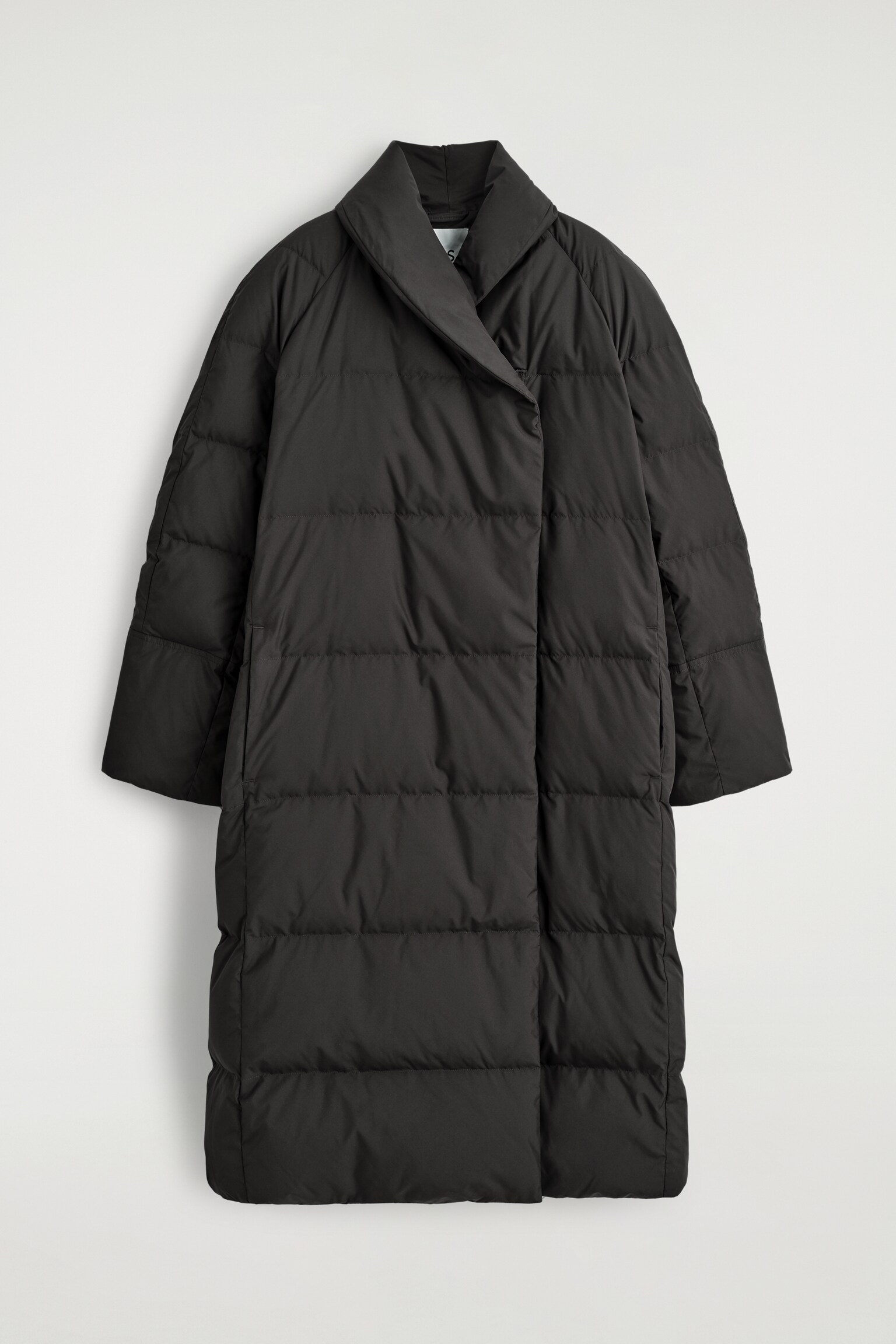 SHAWL-COLLAR QUILTED DOWN COAT - DARK BROWN - 2